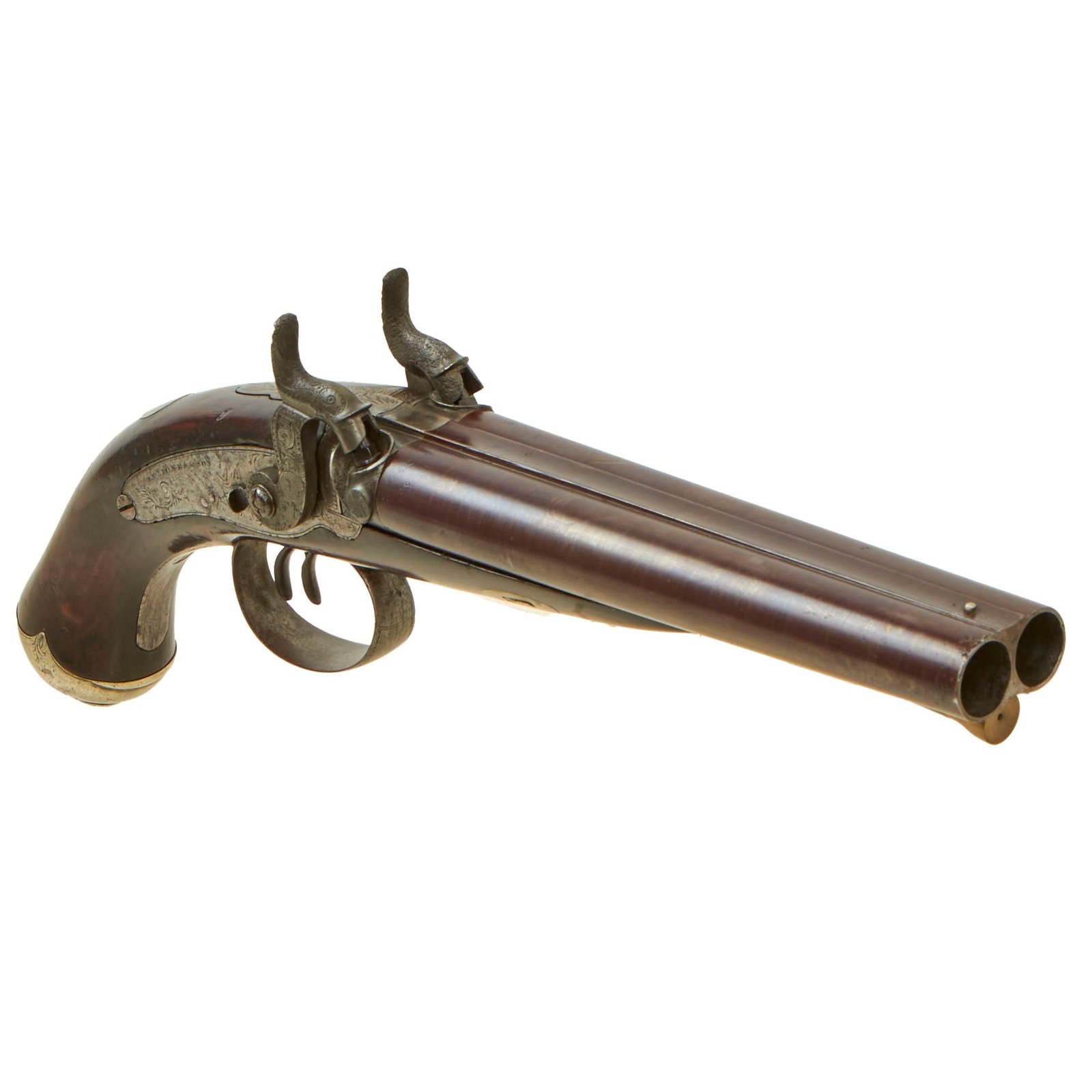 Buy Original Victorian 15 Bore Double Barrel Howdah Percussion Pistol by John Jones & Son with Spiral Forged Barrels - circa 1830 | Original Firearms Antique For Sale