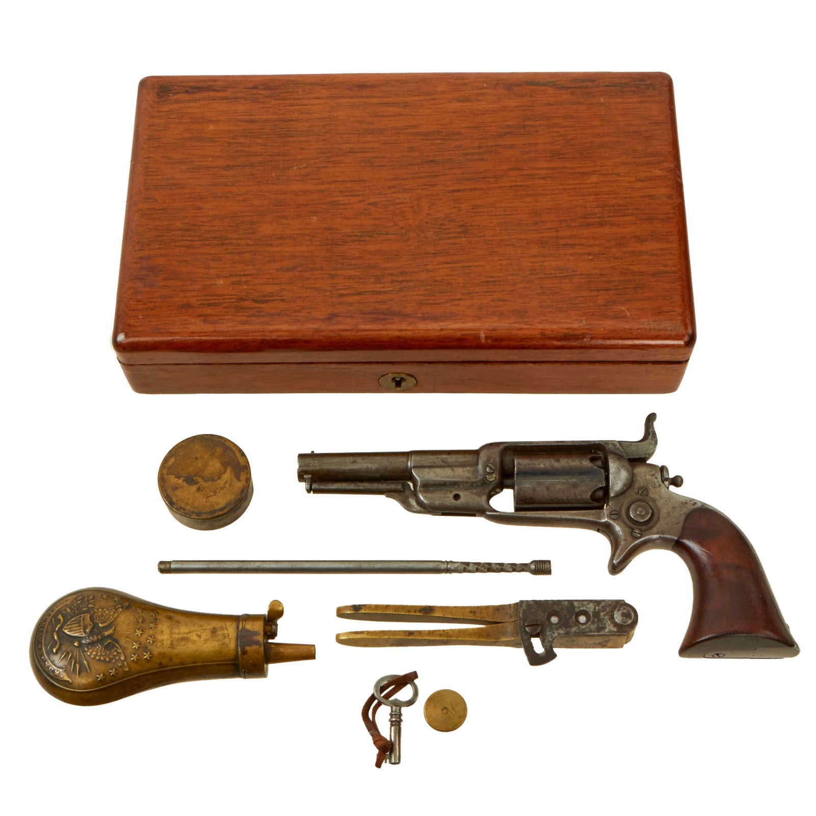 Buy Original U.S. Colt "Root" Model 1855 Sidehammer .31cal. Pocket Percussion Revolver Made in 1856 in Custom Case with Accessories - Serial 5855 | Original Firearms Antique For Sale