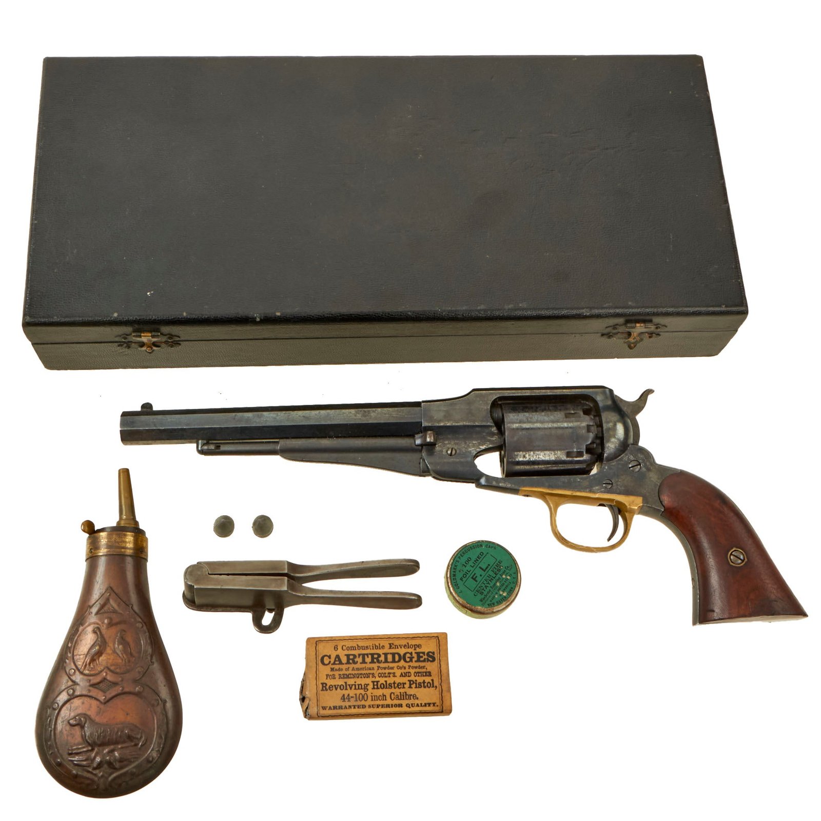 Buy Original U.S. Civil War Excellent Remington New Model 1863 Army .44cal Percussion Revolver with Custom Case and Accessories - Matching Serial 59730 | Original Firearms Antique For Sale