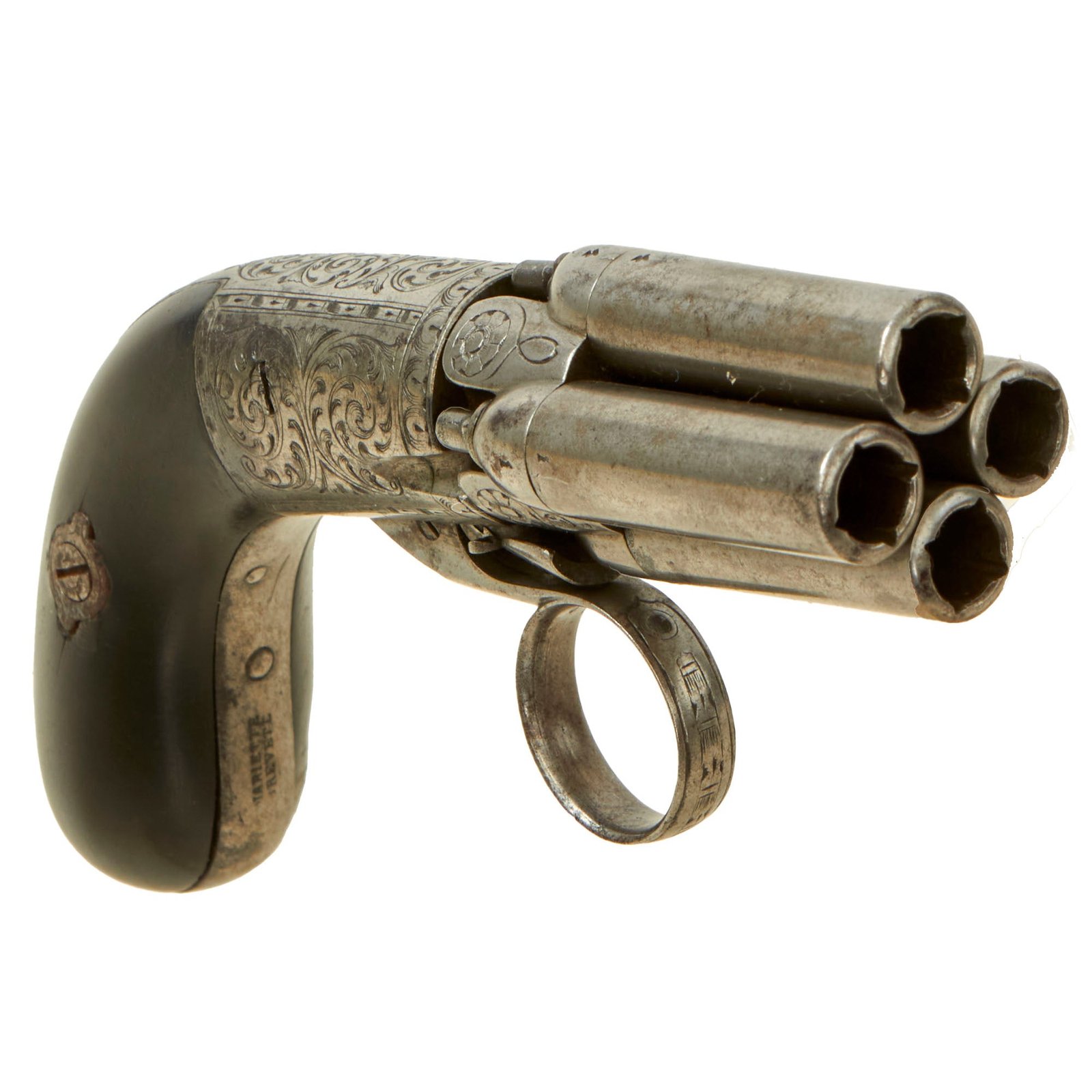 Buy Original 19th Century Belgian Small Four Barrel Underhammer Double Action Percussion Pepperbox Revolver by Guillaume Mariette of Liège - Circa 1840 | Original Firearms Antique For Sale