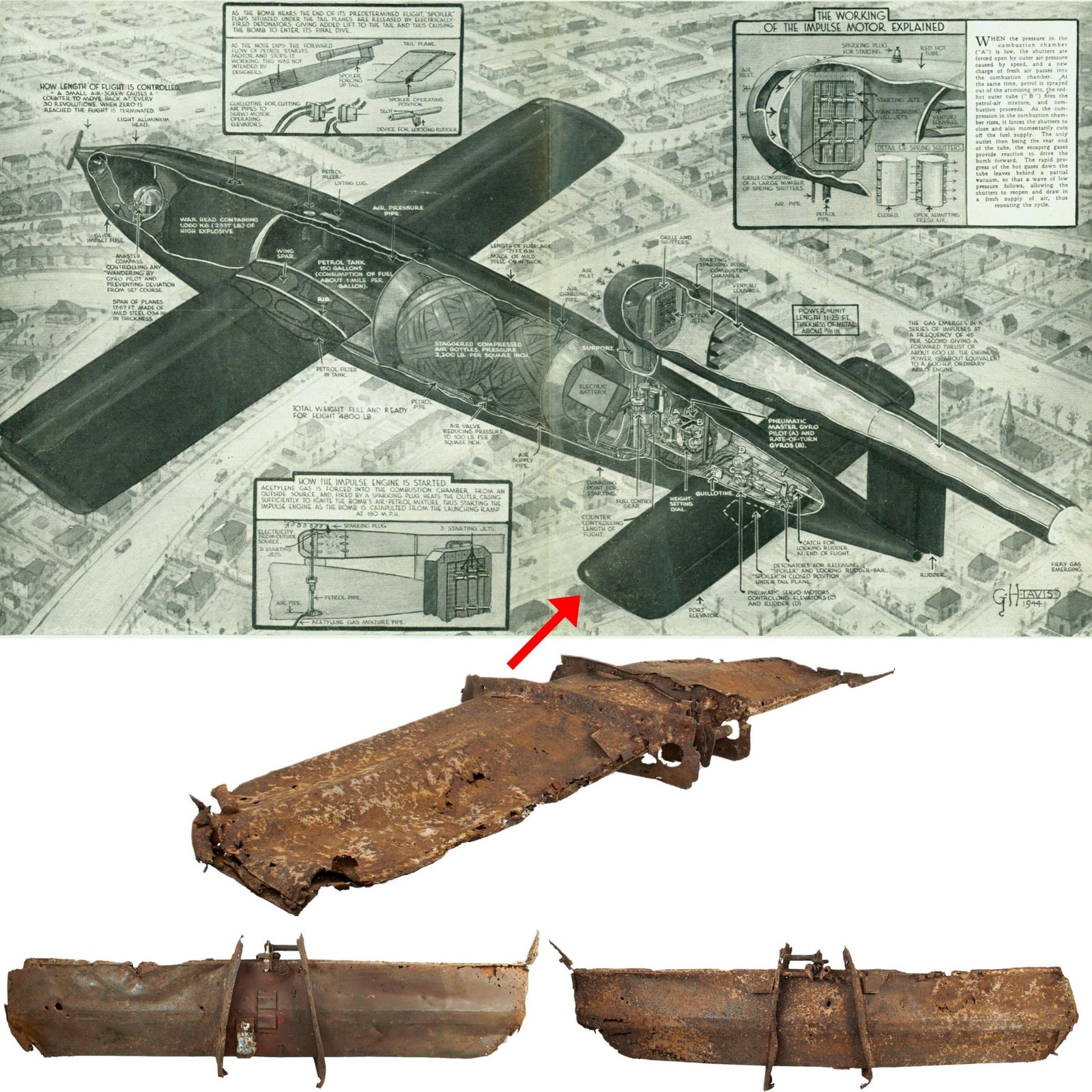 Buy Original German WWII Vergeltungswaffe V-1 Flying Buzz Bomb Rocket Horizontal Stabilizer in Relic Condition - Recovered in the U.K. | Original Firearms Antique For Sale