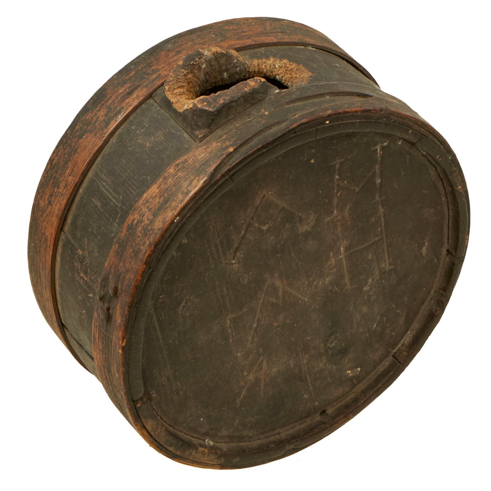 Buy Original U.S. American Revolutionary War Stave Construction Canteen with Initials & Possible Unit Marking | Original Firearms Antique For Sale