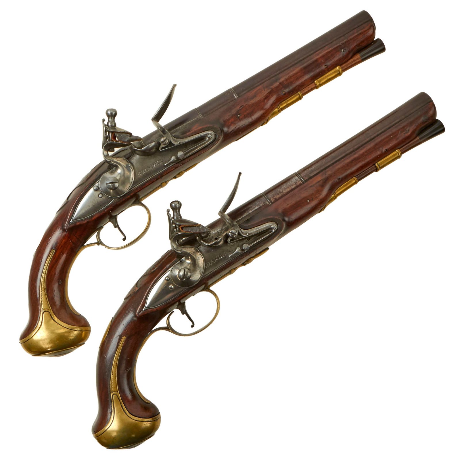 Buy Original 18th Century Matched Pair of 20 Bore Flintlock Officer Pistols by William Brander of London - Circa 1775 | Original Firearms Antique For Sale