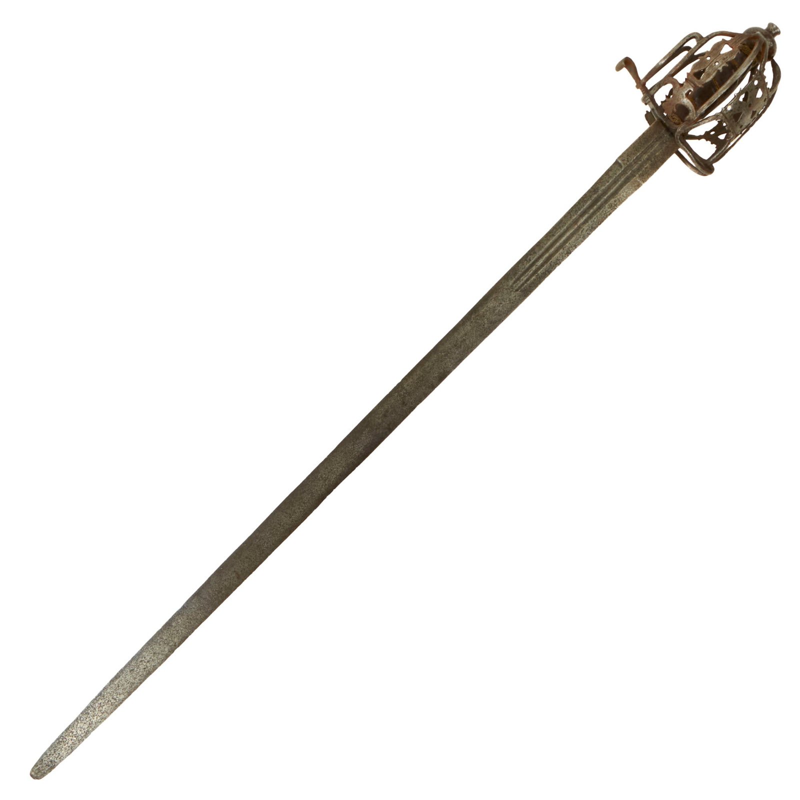 Buy Original Scottish 1700s Jacobite Uprising Era Basket Hilt Broad Sword with Moroccan Leather-Wrapped Grip & Glasgow Style Hilt | Original Firearms Antique For Sale