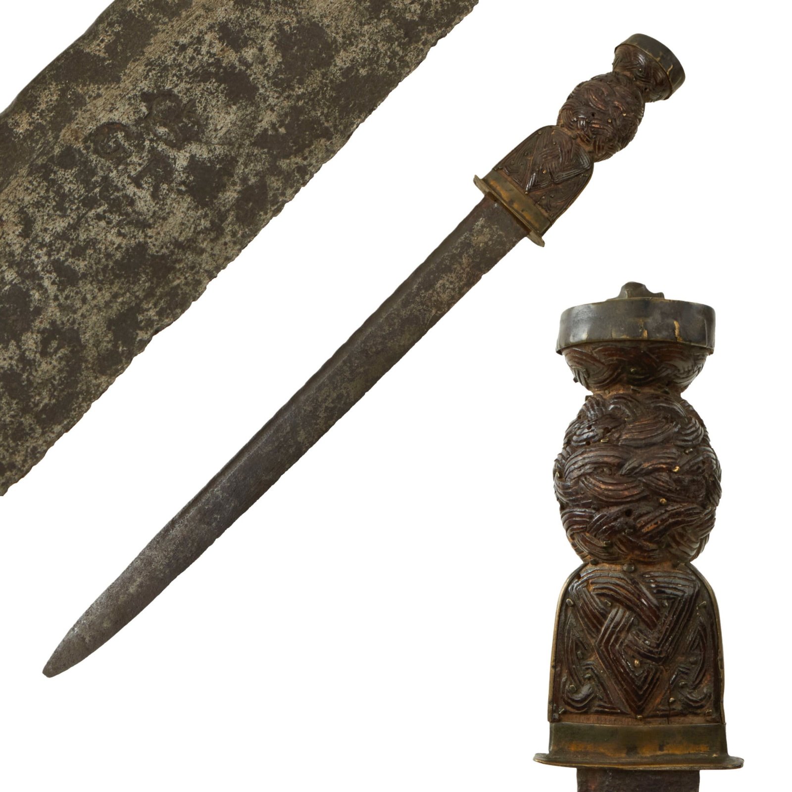 Buy Original British 18th Century Scottish Dirk with Intricately Carved Wooden Grip & Blade Marked GR Drury - Circa 1780 | Original Firearms Antique For Sale