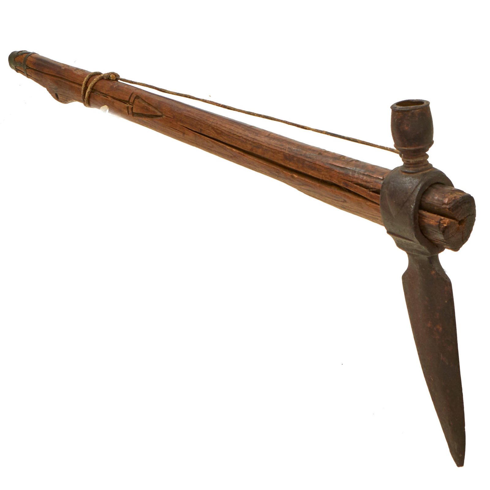 Buy Original Early 19th Century Native American Smoking Pipe Tomahawk with Spontoon Lance Motif & Pewter Mouthpiece - Incredibly Scarce | Original Firearms Antique For Sale