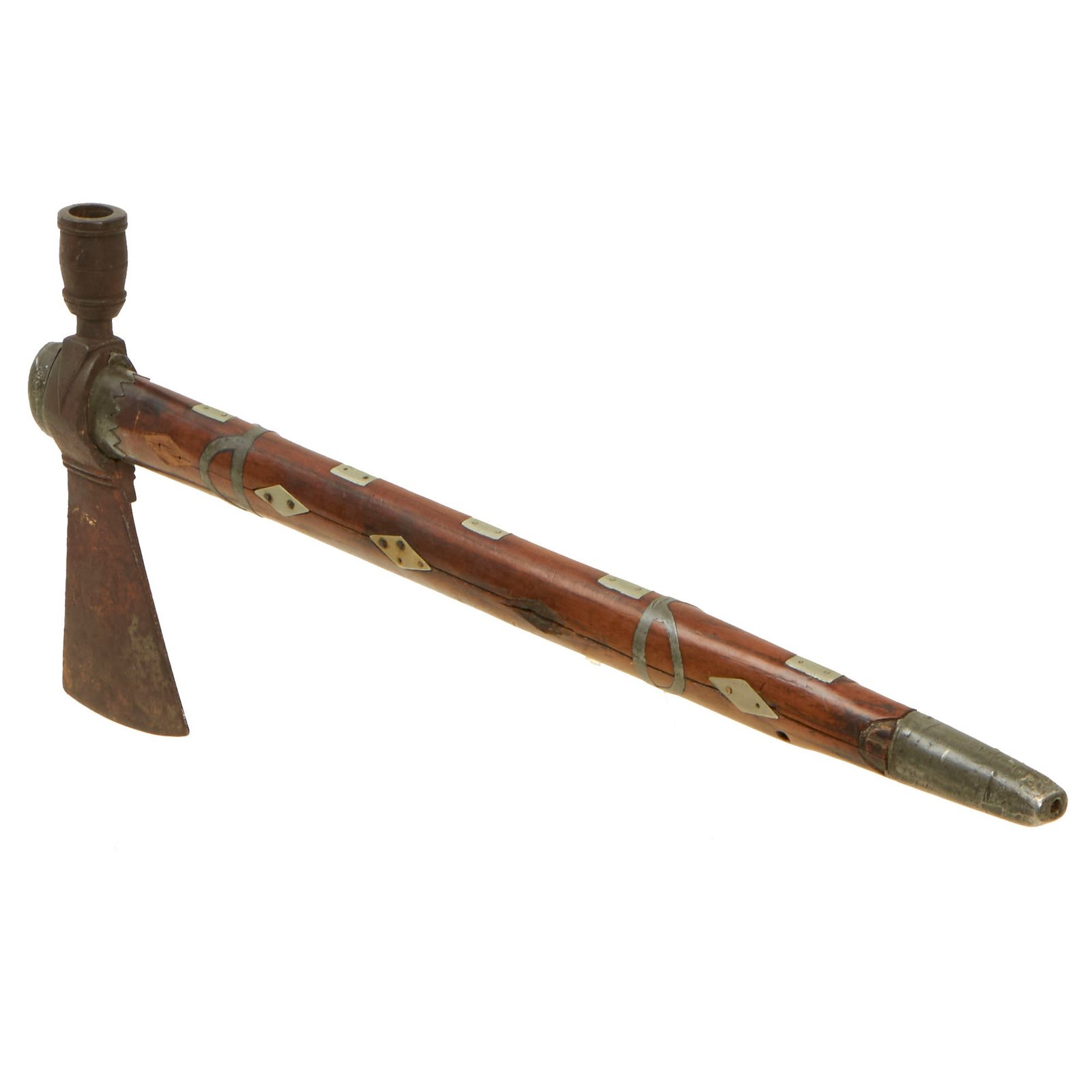 Buy Original 18th Century Native American Smoking Pipe Tomahawk with Pewter Inlaid Shaft - Incredibly Scarce | Original Firearms Antique For Sale