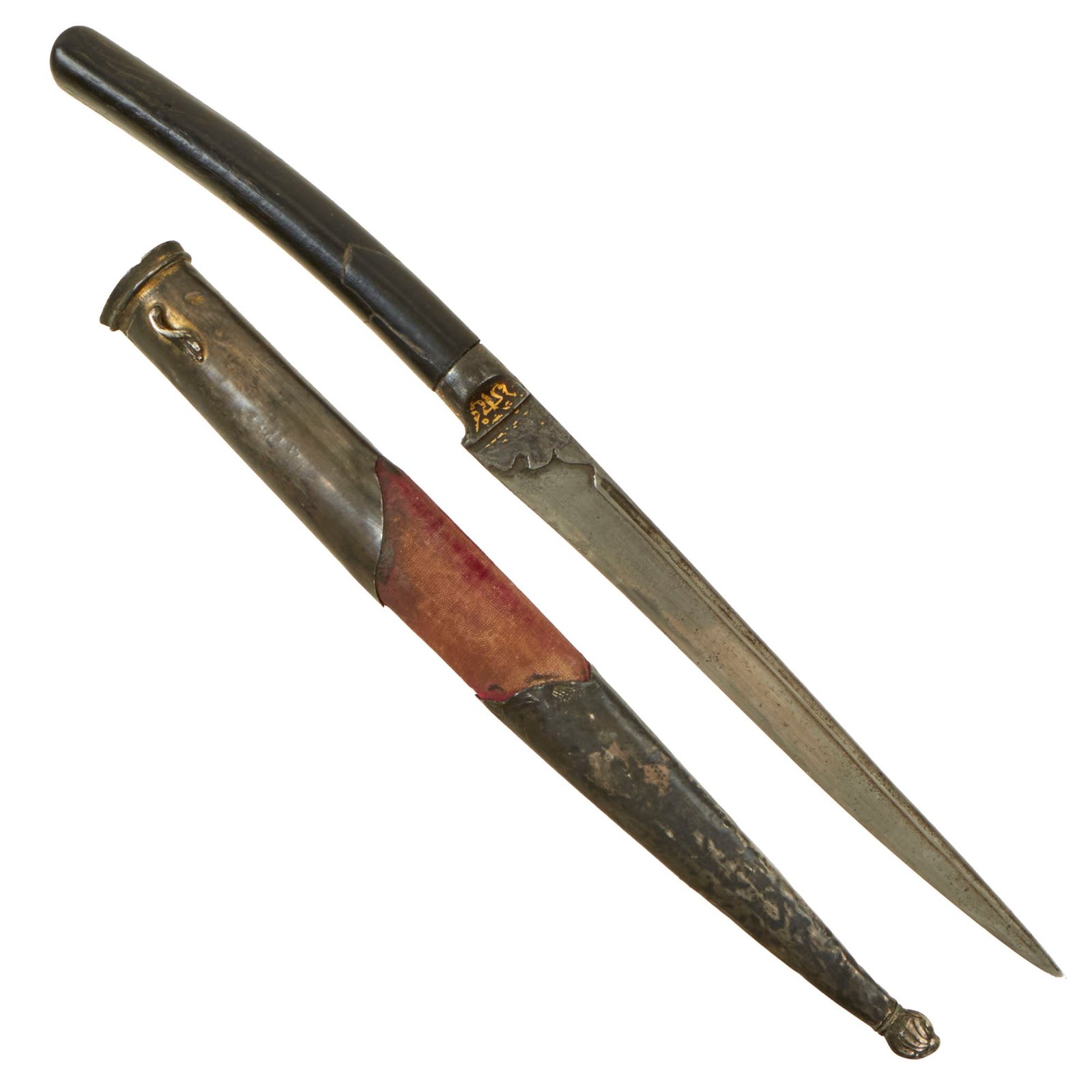 Buy Original Persian 18th Century Gold Inlaid Kard Dagger with Scabbard | Original Firearms Antique For Sale
