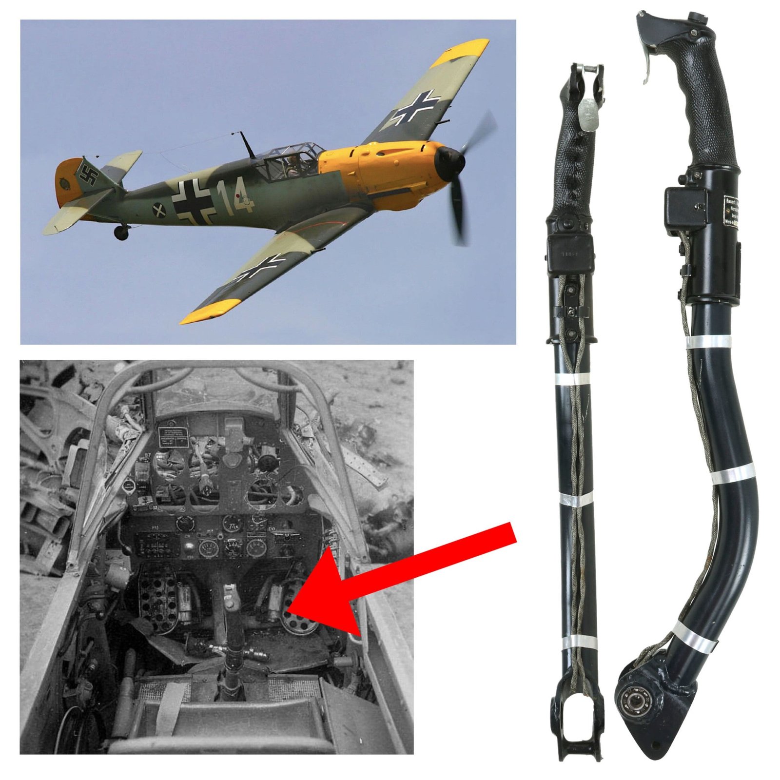 Buy Original German WWII Luftwaffe Messerschmitt Bf 109 KG12 A Control Stick & Aluminum Shaft For The ME-109 | Original Firearms Antique For Sale