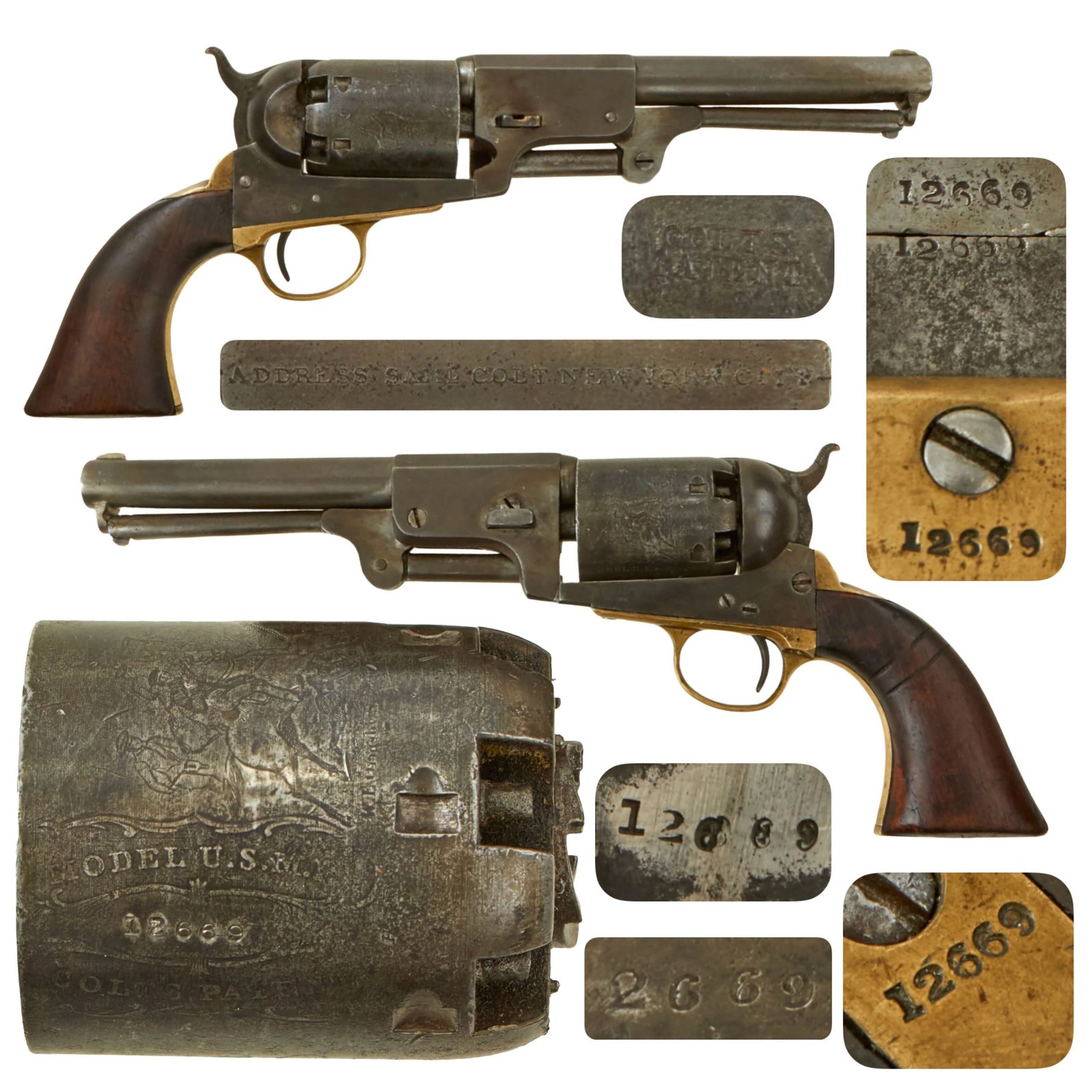 Buy Original U.S. Civil War Era Colt Model 1848 3rd Model Dragoon .44cal Percussion Army Revolver Made in 1853 with Cylinder Scene - Matching Serial 12669 | Original Firearms Antique For Sale