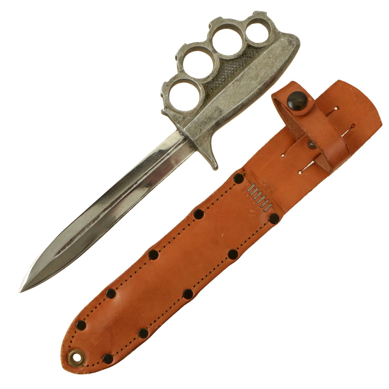 Buy Original U.S. WWII Everitt Style Custom Aluminum Knuckle Duster Fighting Knife With Leather Sheath | Original Firearms Antique For Sale