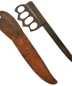 Buy Original British WWII Broad-Arrow Stamped Theater-Made Knuckle Knife Made from P1907MkII* Bayonet with Leather Sheath - Marked 3862 | Original Firearms Antique For Sale