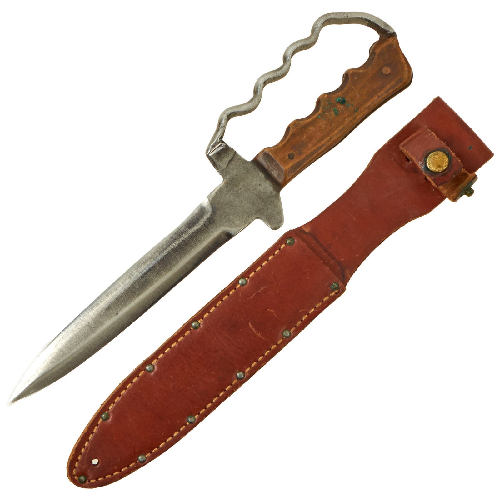 Buy Original U.S. WWII Kephart Theater-Made Knuckle Knife with Leather Sheath | Original Firearms Antique For Sale