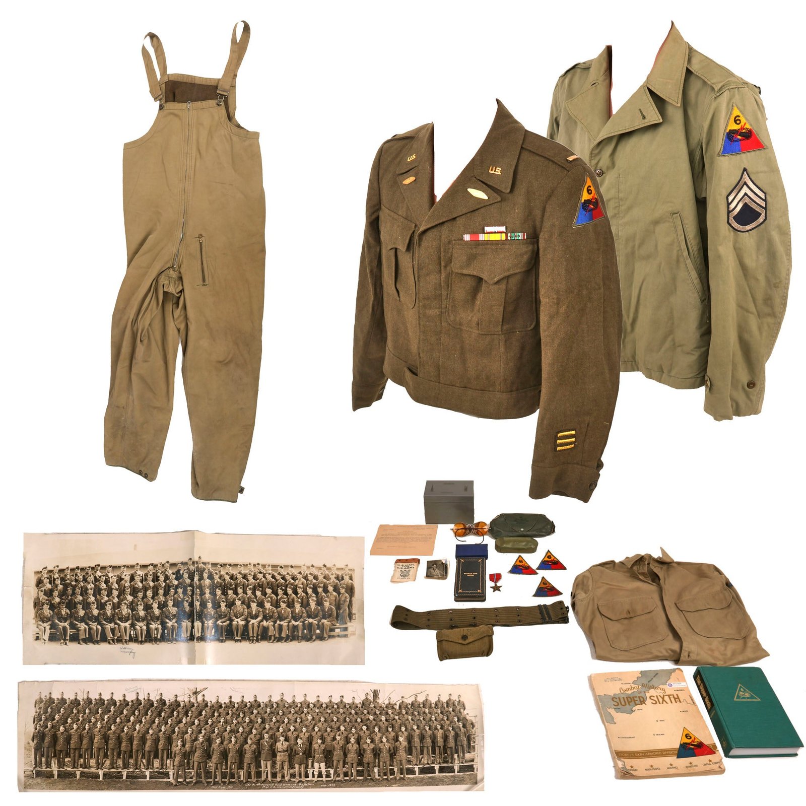 Buy Original U.S. WWII 6th Armored Division Bronze Star Recipient Uniform, Coveralls & Ephemera Grouping - Staff Sergeant & Lieutenant William D. Murphy | Original Firearms Antique For Sale