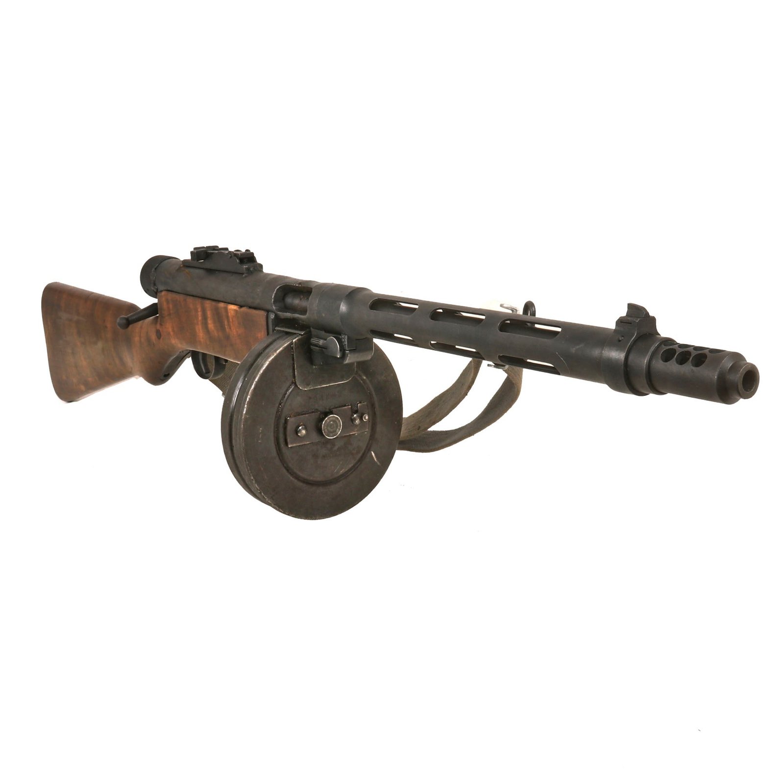 Buy Original Finnish WWII Suomi KP/-31 M31 9mm Display SMG with Figured Wood Stock, Drum Magazine, and Sling - Serial 25470 | Original Firearms Antique For Sale