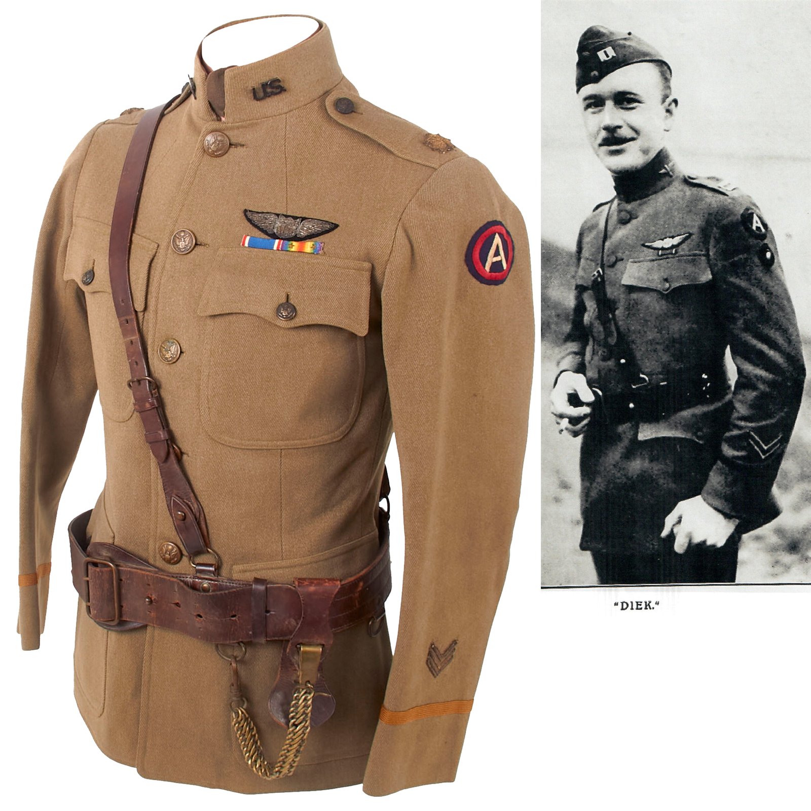 Buy Original U.S. WWI Distinguished Service Cross Recipient Major Willis A. Diekema French-Made Uniform with French-Made Pilot’s Wings & Sam Browne Belt - 3 Aerial Victories - 91st Aero Squadron | Original Firearms Antique For Sale