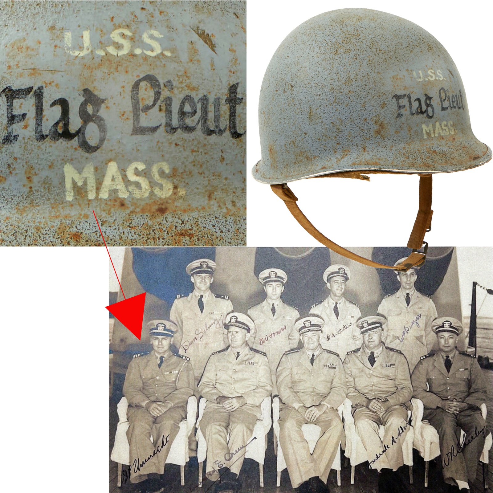 Buy Original WWII Operation Torch U.S. Navy Helmet of Flag Lieutenant George P. Unmacht - USS Massachusetts | Original Firearms Antique For Sale