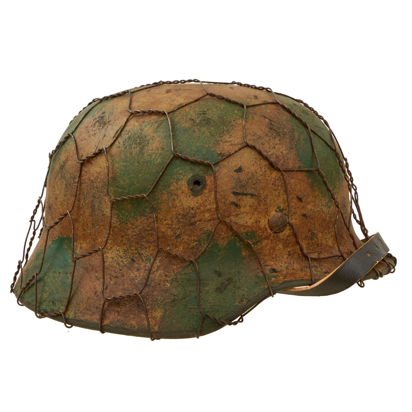 Buy Original German WWII M40 Refurbished Textured Normandy Camouflage Chicken Wire SS Helmet - Stamped EF66 | Original Firearms Antique For Sale