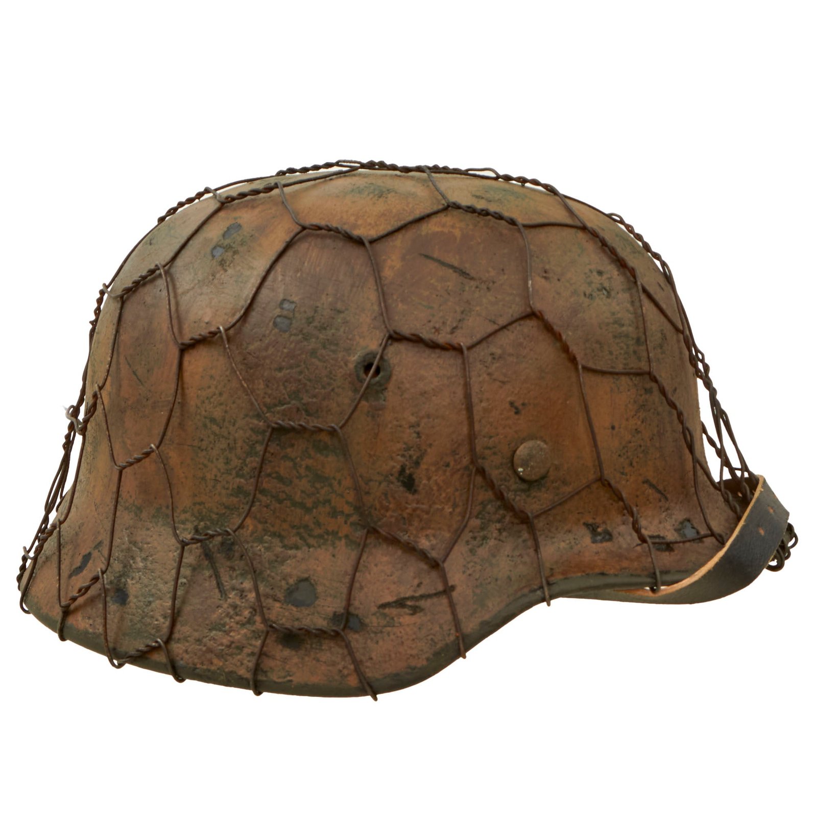 Buy Original German WWII M40 Refurbished 1st SS LAH 1943-44 Tan Italian Camouflage Chicken Wire Helmet - Stamped EF66 | Original Firearms Antique For Sale
