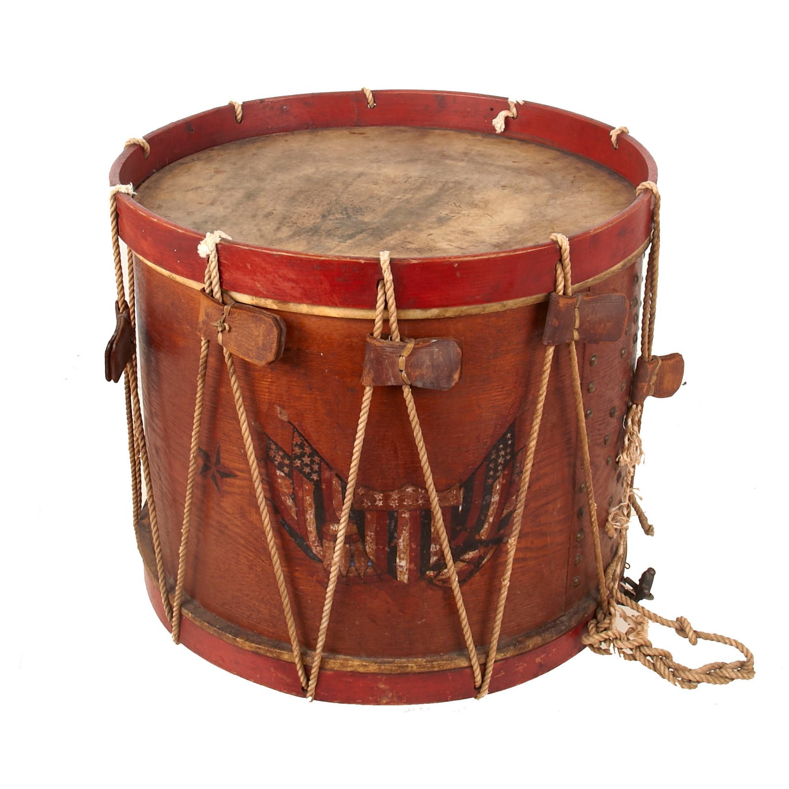 Buy Original U.S. Civil War Snare Drum with Patriotic Flag & Shield Motif by Klemm & Brother of Philadelphia - Address Used from 1858-1879 | Original Firearms Antique For Sale