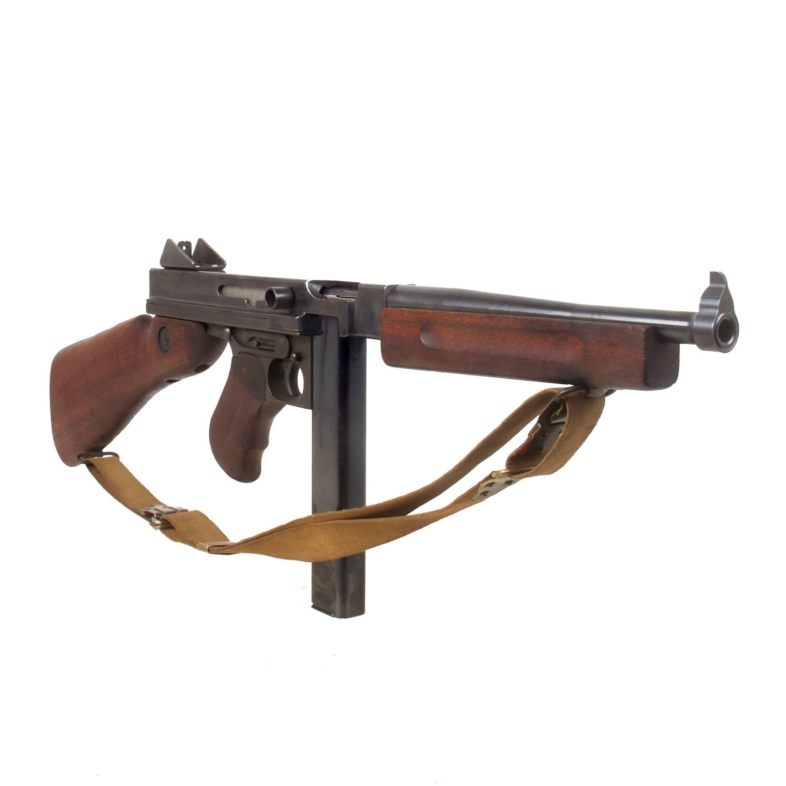 Buy Original U.S. WWII Thompson M1 Display Submachine Gun Serial 1497971 with Original Kerr Sling and Magazine - Original WWII Parts | Original Firearms Antique For Sale