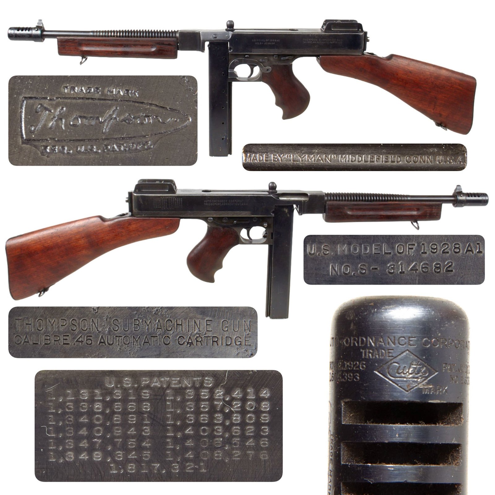Original U.S. WWII Thompson M1928A1 Display Submachine Gun Serial NO.S-314682 - Original WW2 Parts
