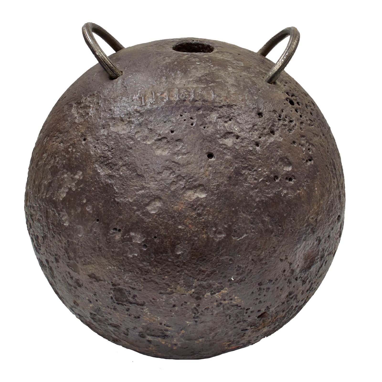 Original Napoleonic Wars French Gribeauval 12-Inch Hollow Mortar Bomb Marked IBRECHY with Rings (Ears)