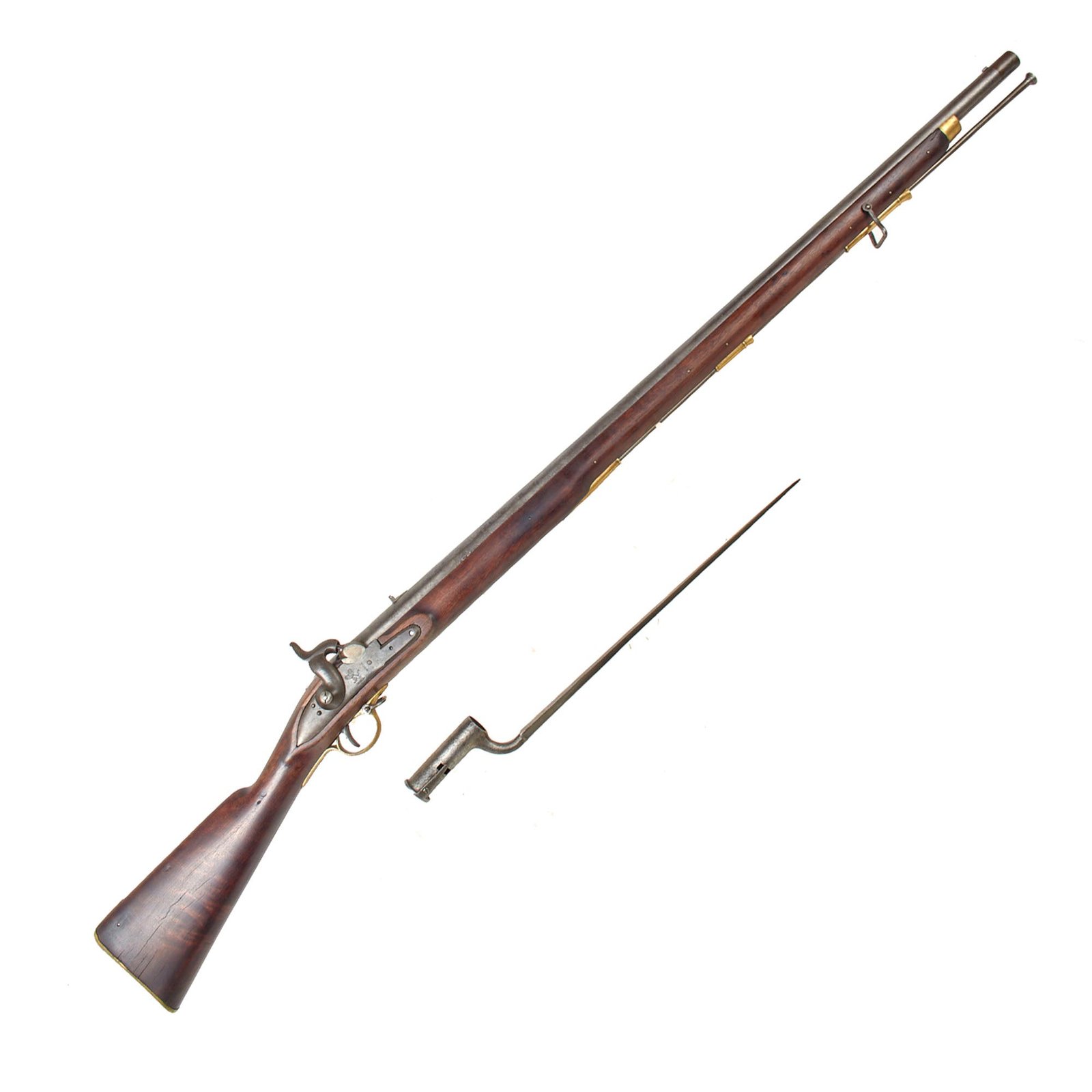Original British East India Company Model A Percussion Converted Musket with British Marked Lock, Barrel, and Bayonet - Circa 1840