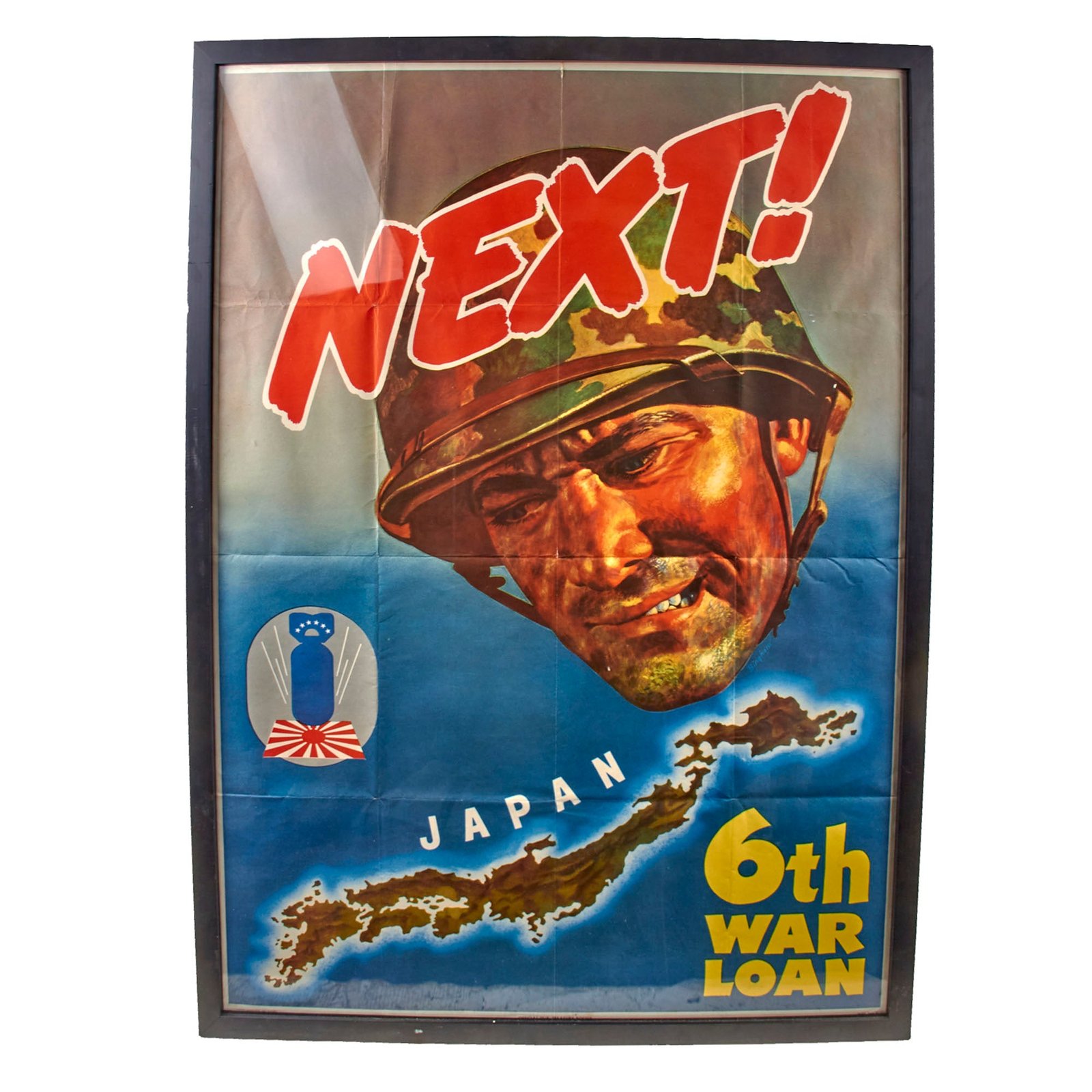 Original U.S. WWII Framed U.S. Government Printing Office Propaganda Poster - “Next! 6th War Loan” - 30 x 41¾”