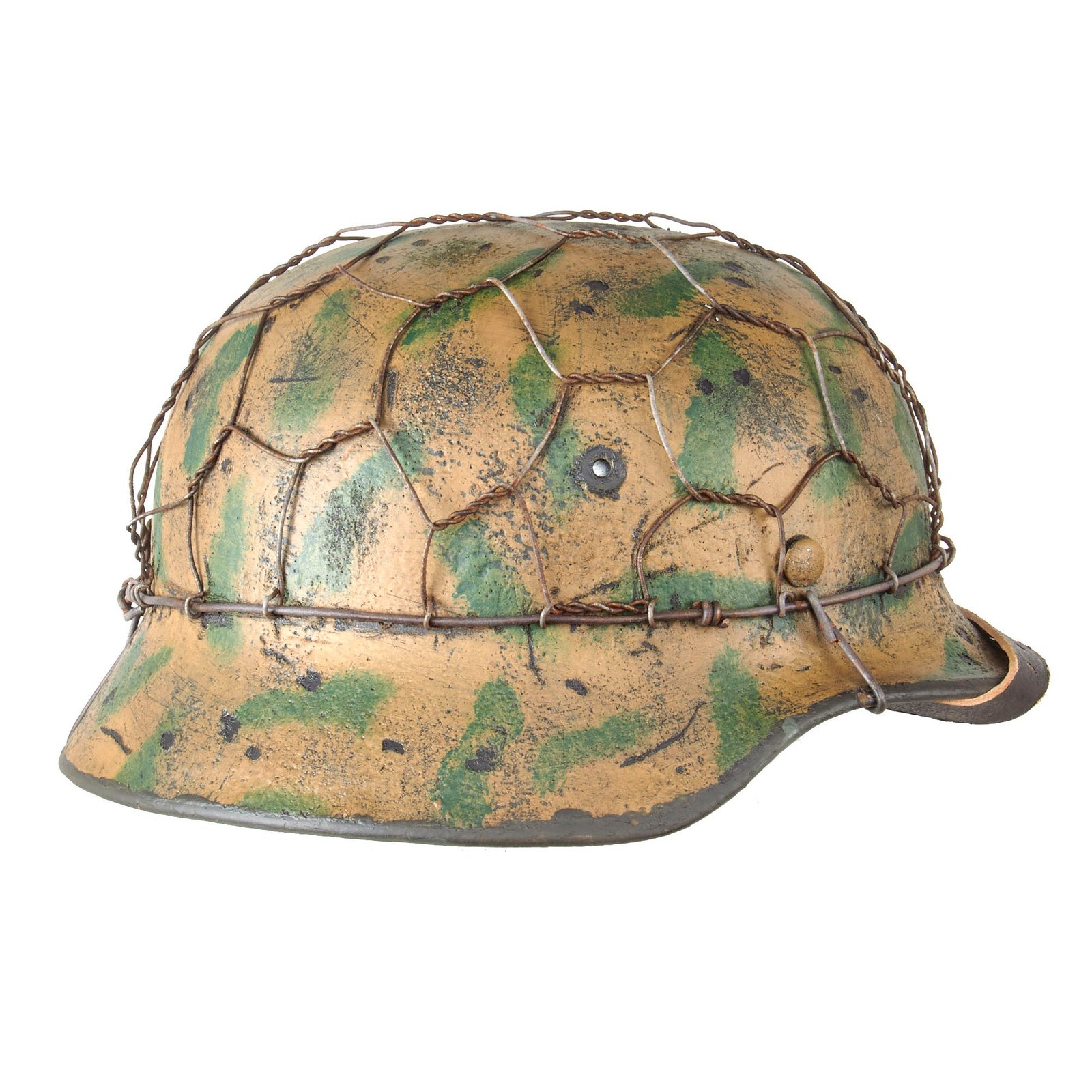 Original German WWII Refurbished M40 Deutsches Afrikakorp DAK Tunisia 1943 Chicken Wire Camouflage Helmet - Stamped EF64