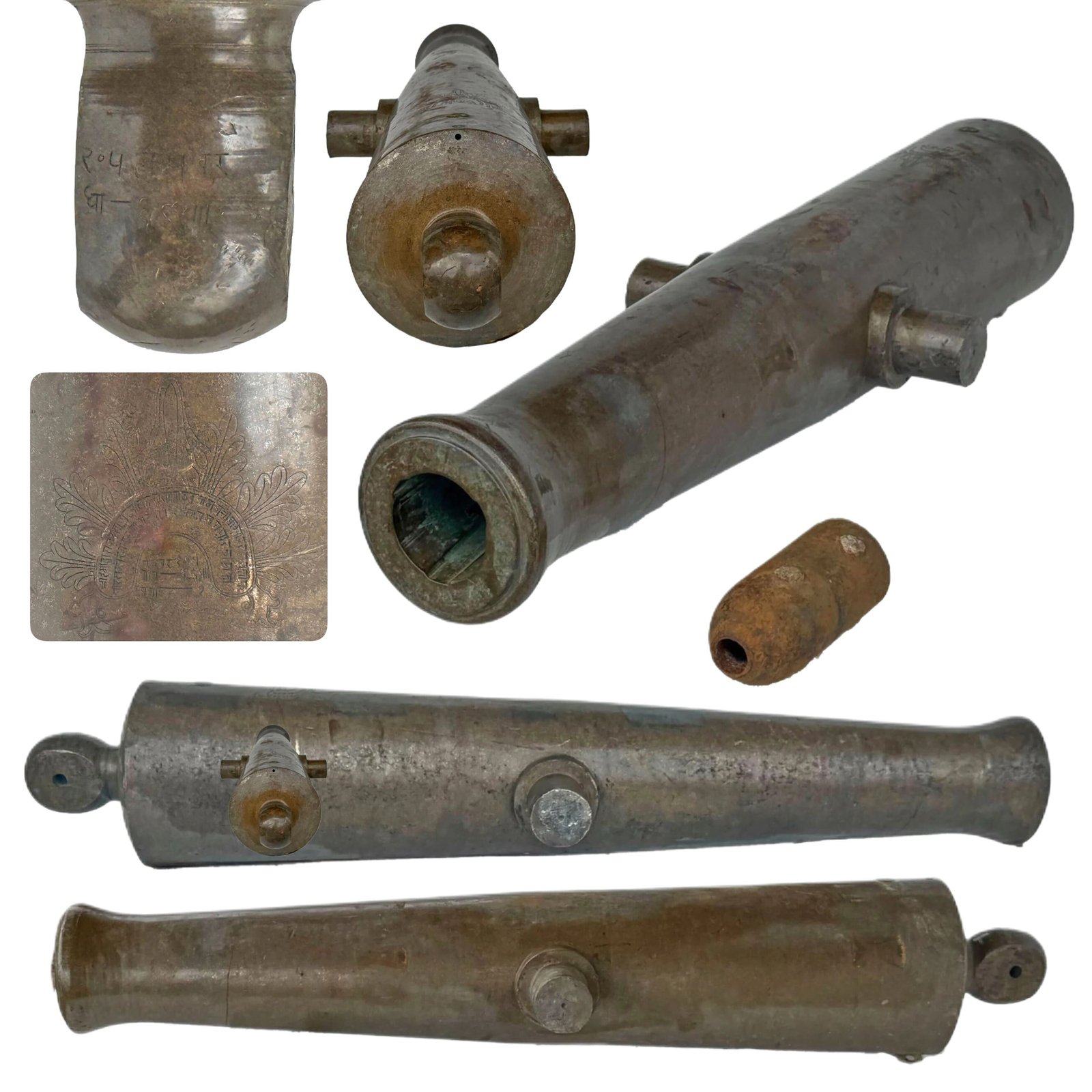 Buy Original Victorian Era British Raj Indian Bronze 3-Pounder Rifled Cannon with Armstrong Pattern Projectile | Original Firearms Antique For Sale