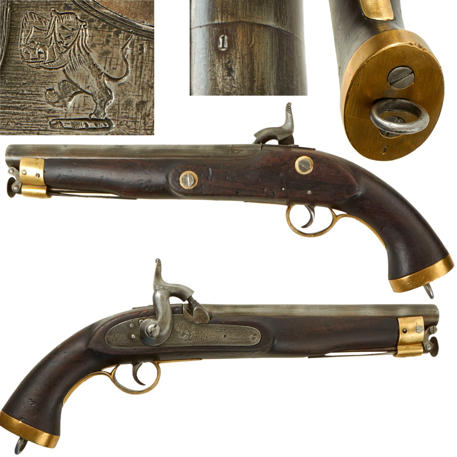 Buy Original British East India Company Model 1843 Percussion Dragoon Pistol with Trapped Swivel Ramrod | Original Firearms Antique For Sale
