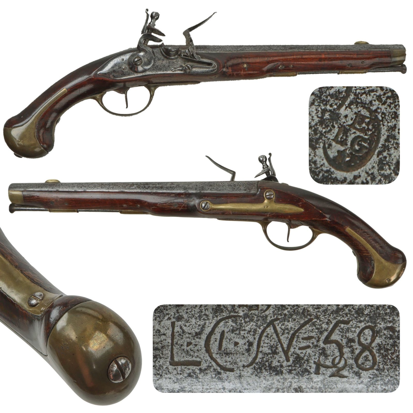 Original Danish Model 1772 Heavy Dragoon and Naval Flintlock Pistol Serial 12 with 1815 Liège Proof - Circa 1780