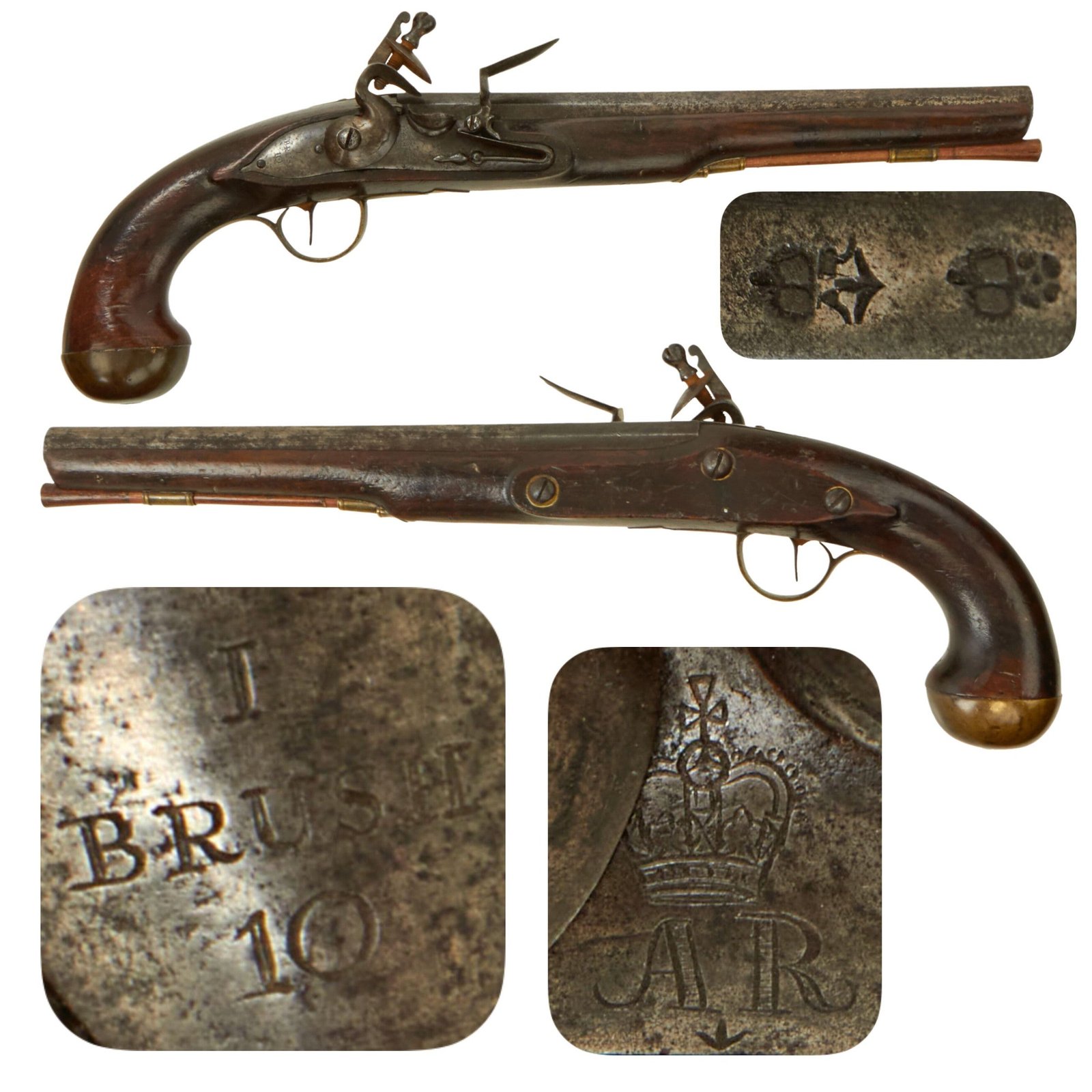 Original 18th Century Queen Anne Marked British Flintlock Pistol by John Brush - Dated 1710