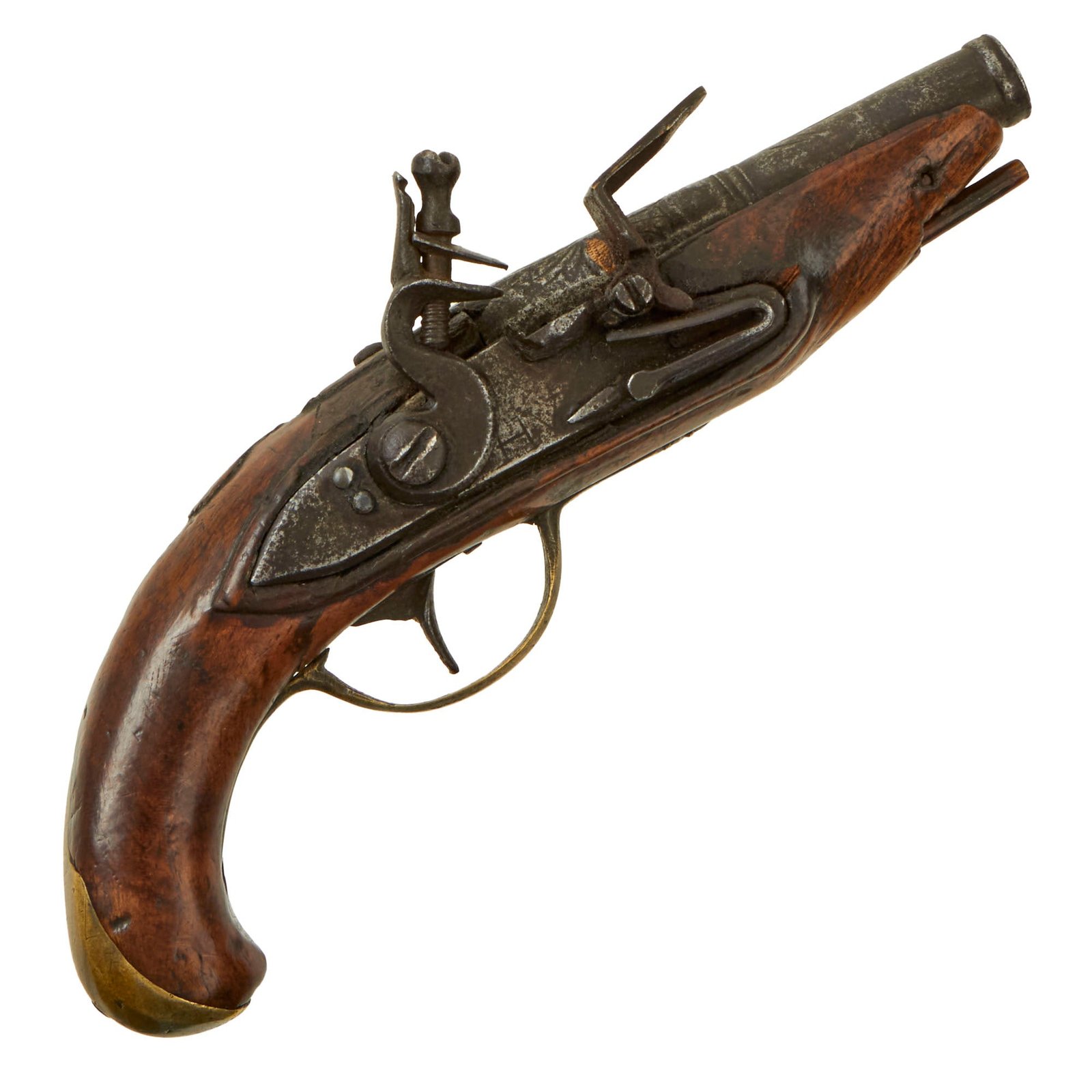 Original Mid 18th Century Brass Mounted Flintlock Pocket Pistol Marked H V on Lock Plate Circa 1750 - Possibly American