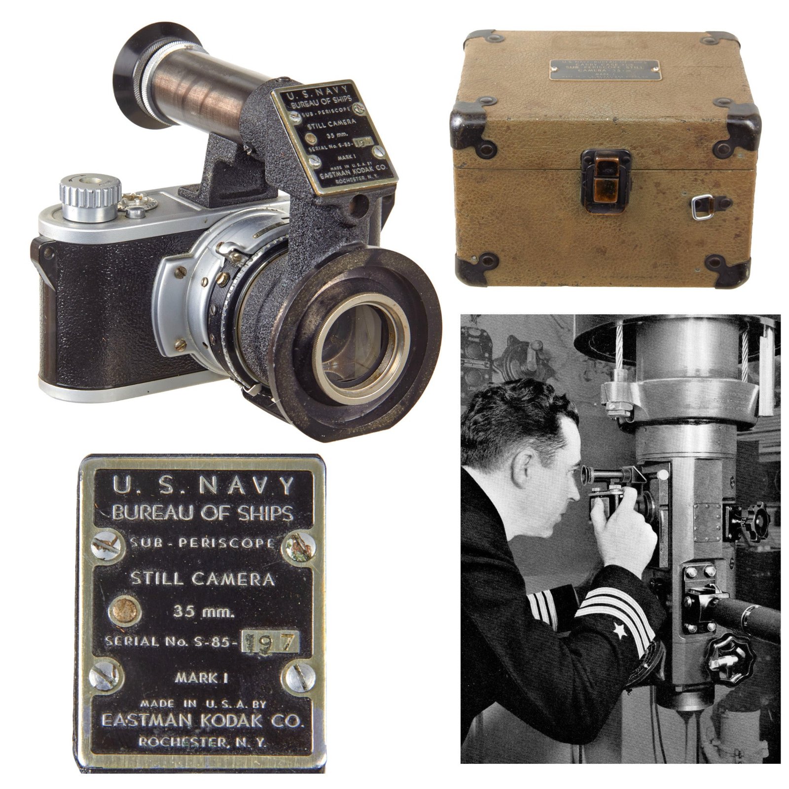 Original U.S. WWII Navy Mark I Submarine Periscope 35mm Still Camera by Kodak in Original Transit Case - Very Rare