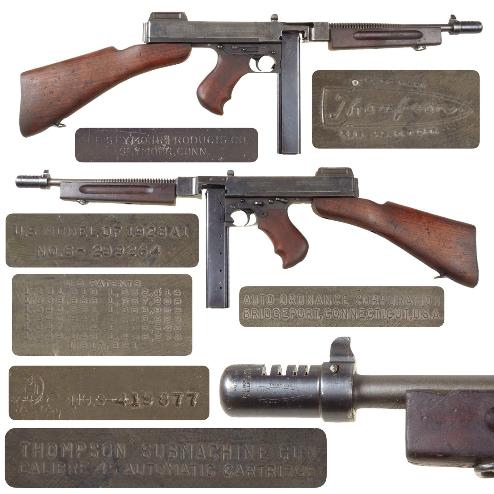Original U.S. WWII Thompson M1928A1 Display Submachine Gun Serial NO.S-299264 - Original WW2 Parts