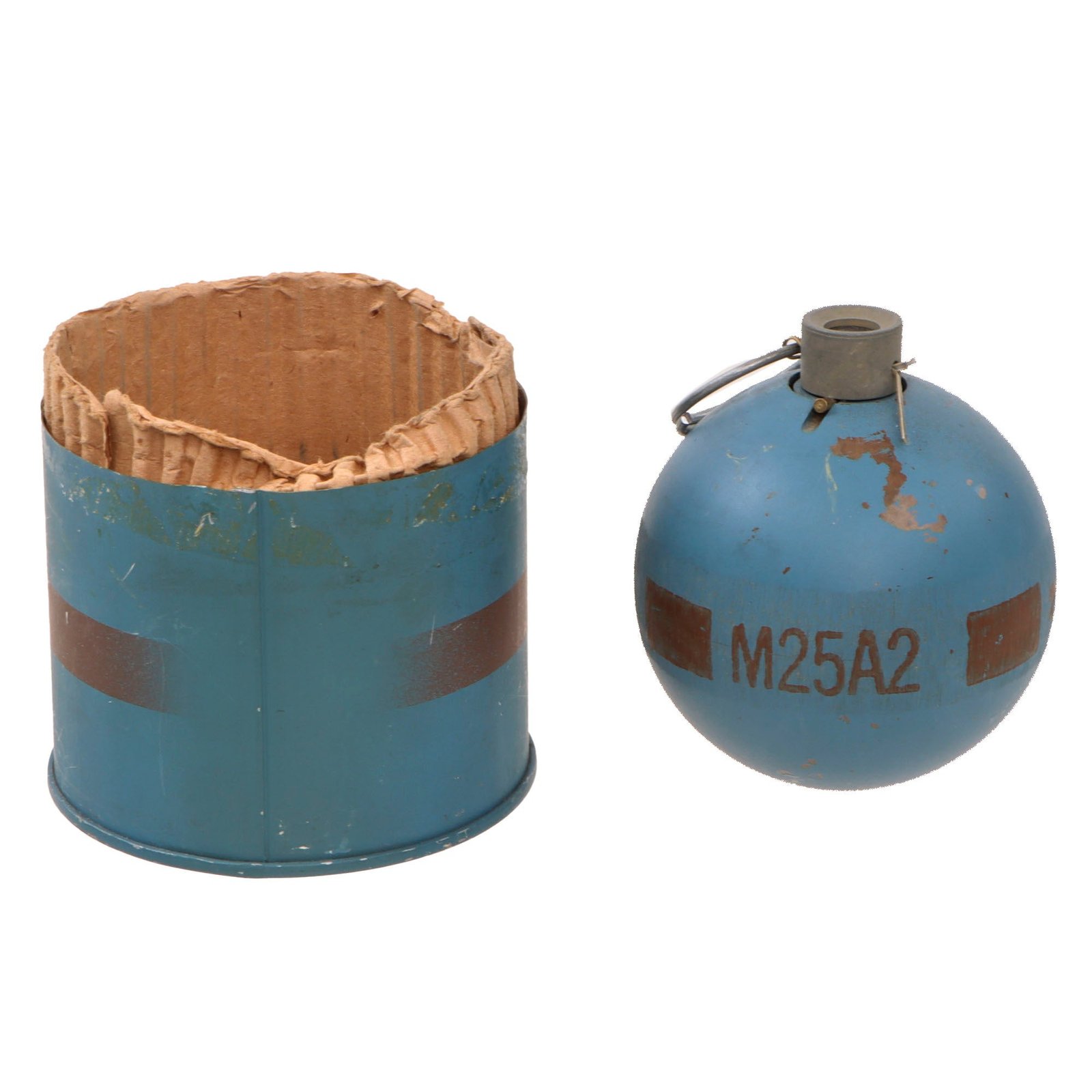 Original U.S. Vietnam War Era Inert M25A2 Simulant T1 Riot Control Training Grenade in Partial Husk