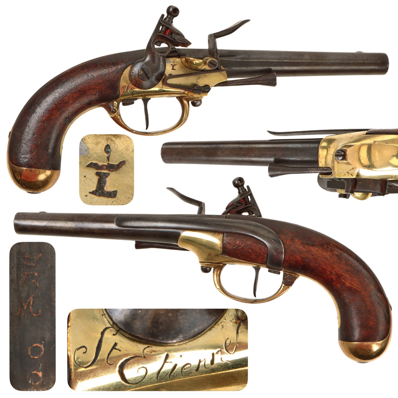 Original French Modèle 1777 Brass Frame Flintlock Cavalry Pistol by St.-Étienne Arsenal with Intact Belt Hook - Circa 1785