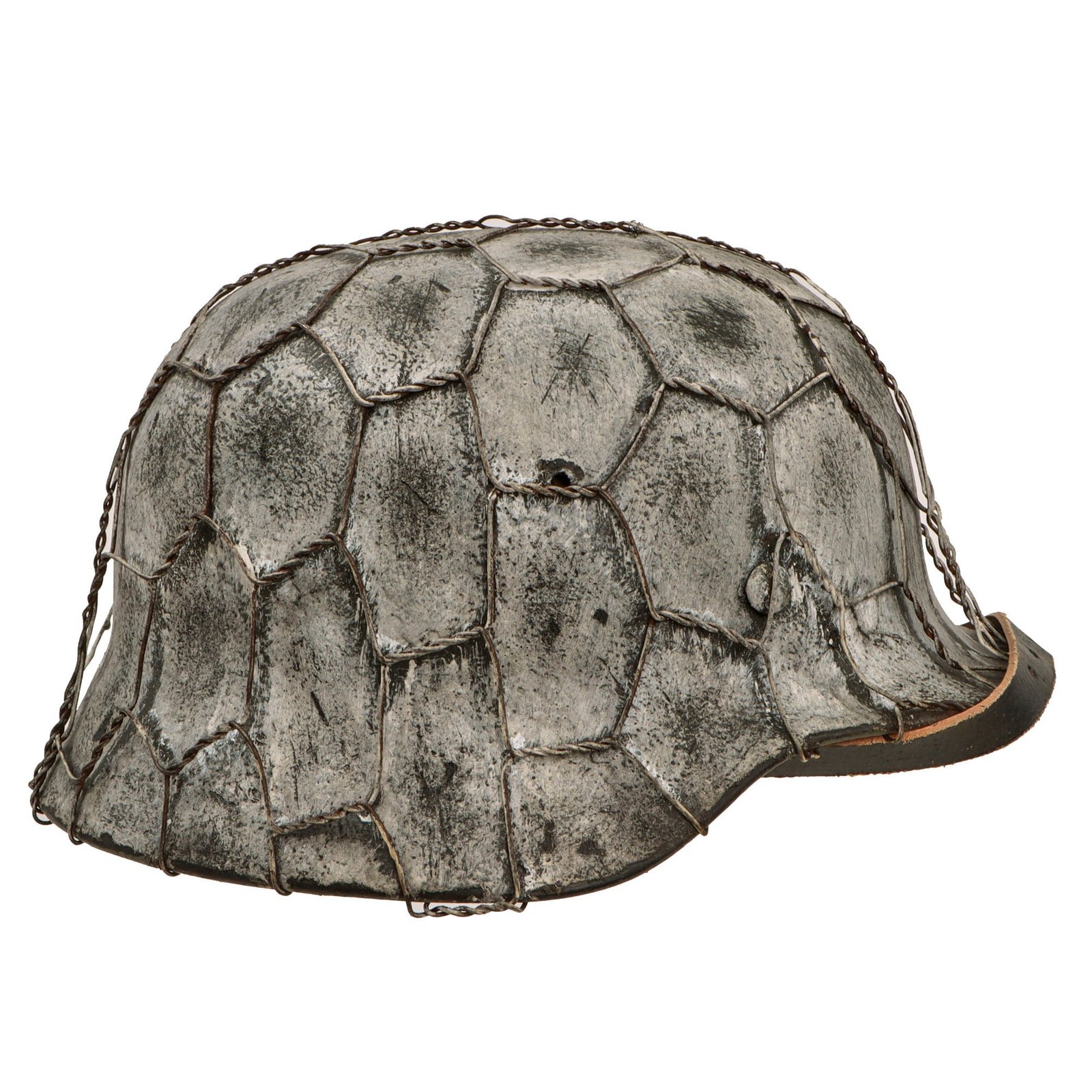 Original German WWII M40 Refurbished SS Late Winter Textured Camouflage Chicken Wire Helmet - Stamped EF66