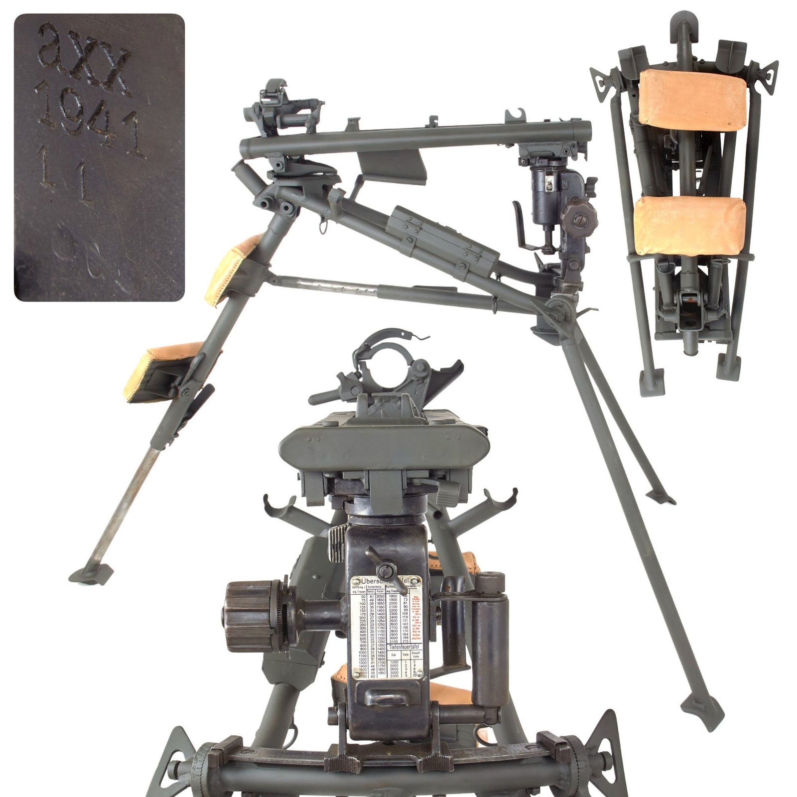 Original German WWII MG 34 Sustained Fire Lafette Mount Tripod Made in 1941 - Painted Panzergrau