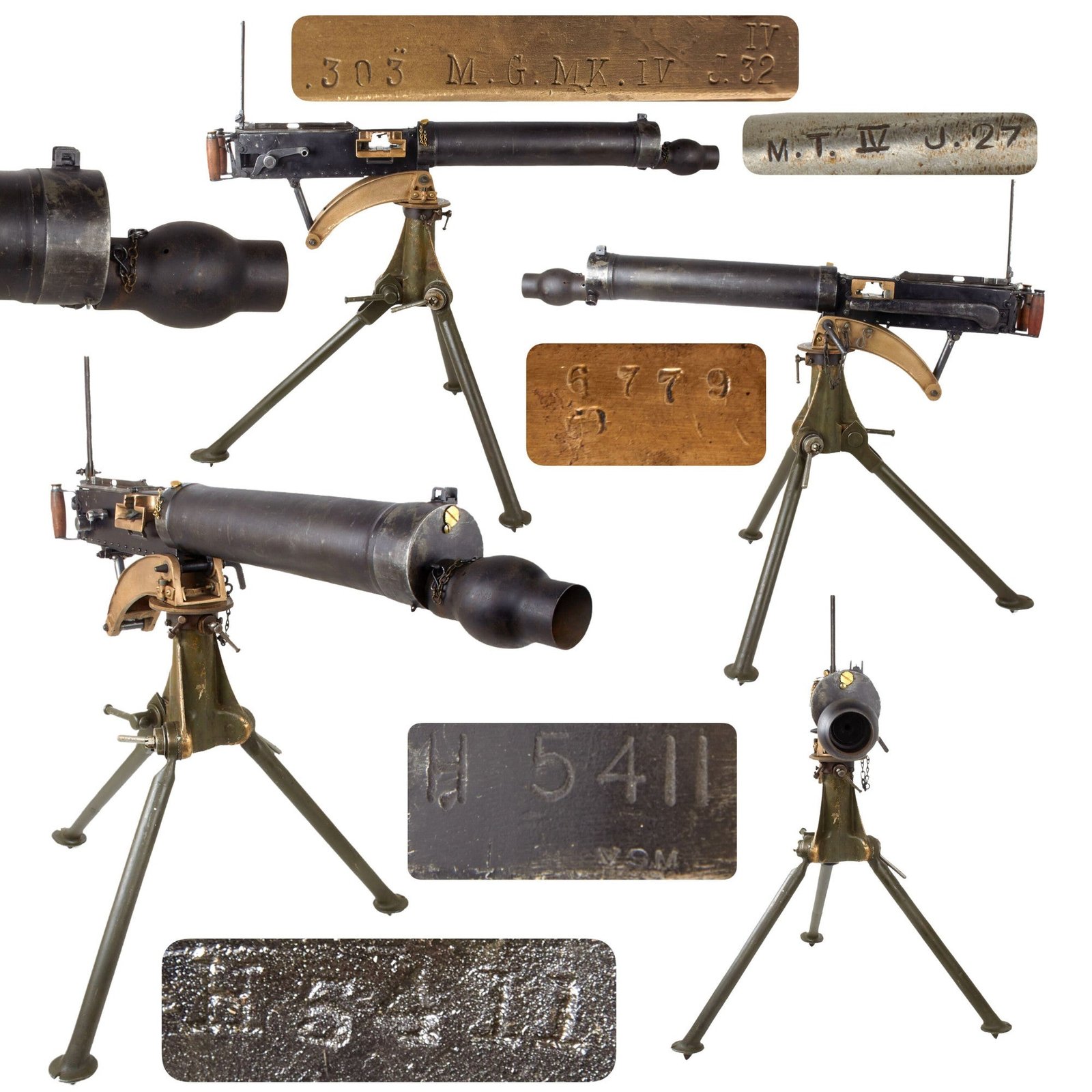 Original British WWI Era Vickers Smooth Water Jacket Display Medium Machine Gun Serial H 5411 with Tripod