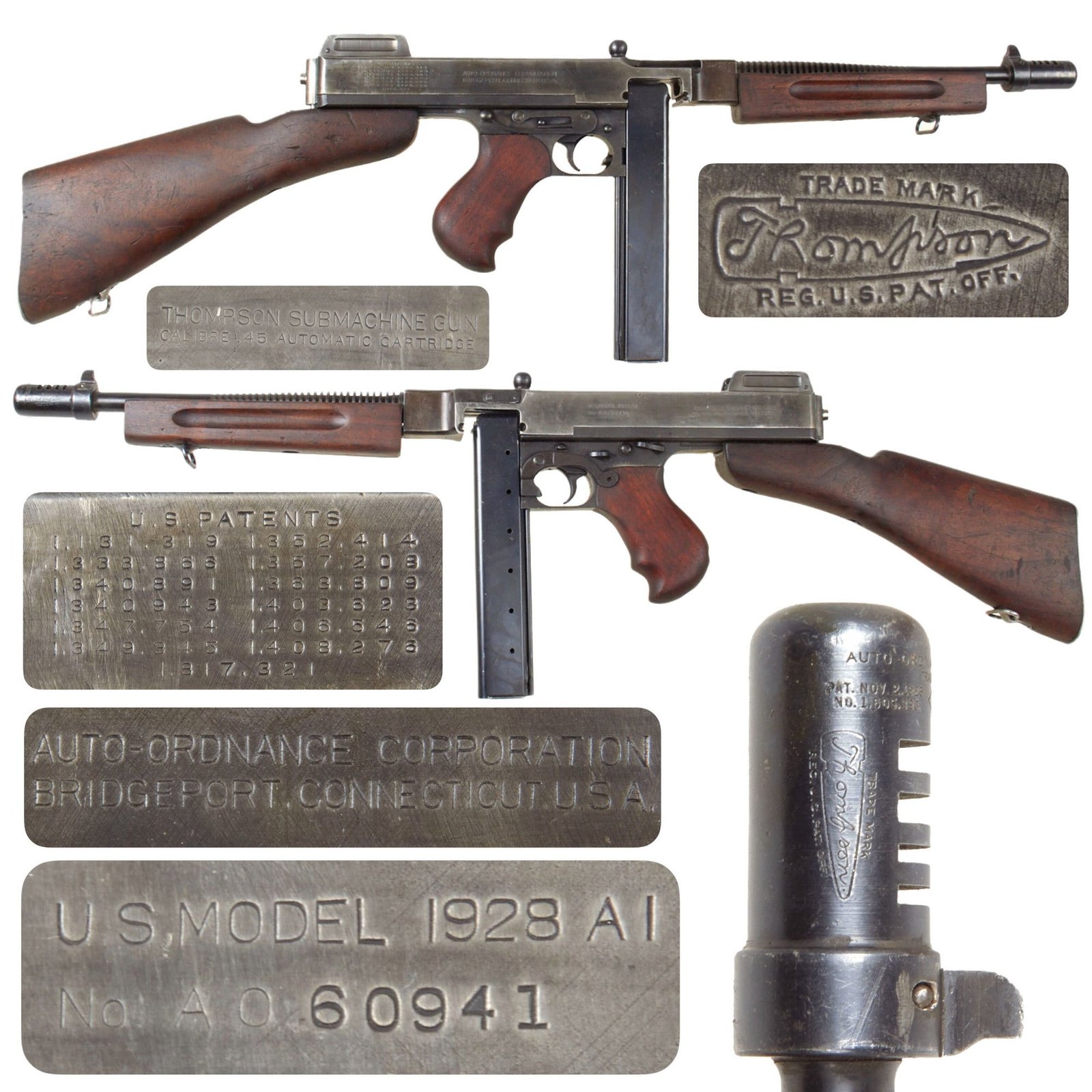 Original U.S. WWII Thompson M1928A1 Display Submachine Gun Serial No. A.O. 60941 - Original WW2 Parts