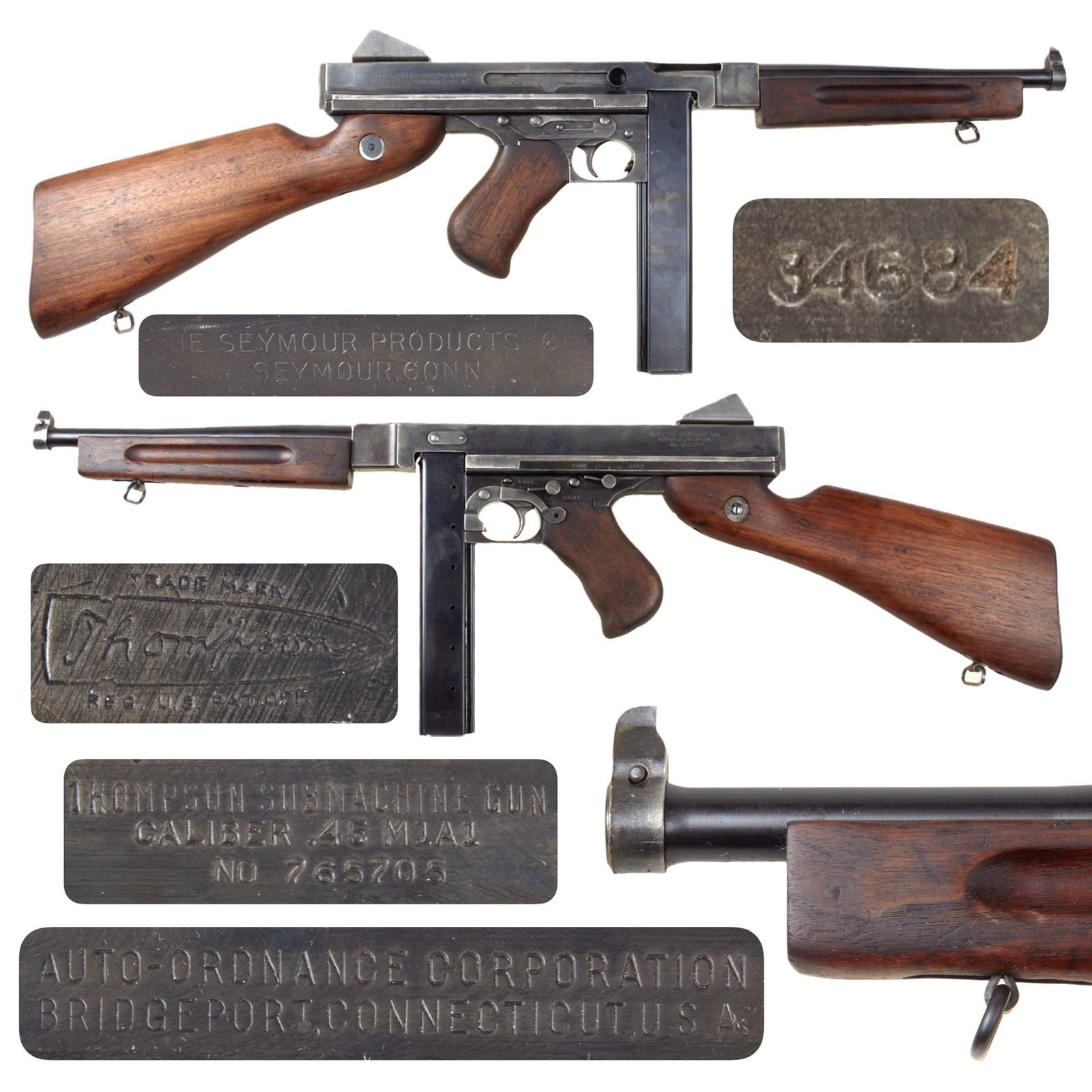 Original U.S. WWII Thompson M1A1 Display Submachine Gun Serial NO. 765705 with Magazine - Original WWII Parts