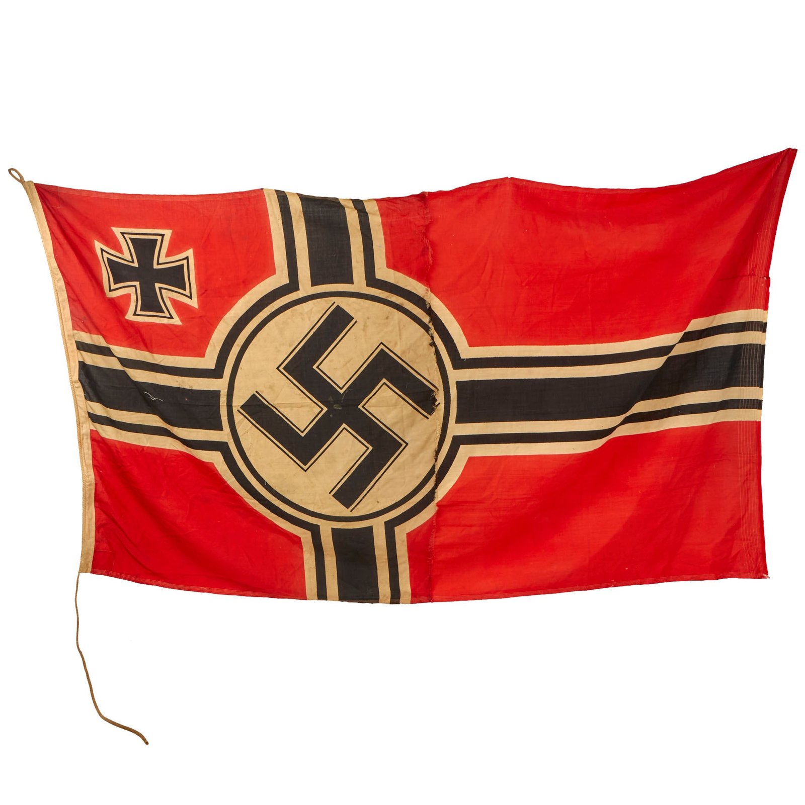 Buy Original German WWII Repaired Kriegsmarine 150cm x 250cm Naval Battle Flag by Johann Liebieg & Co. - Reichskriegsflagge | Original Firearms Antique For Sale
