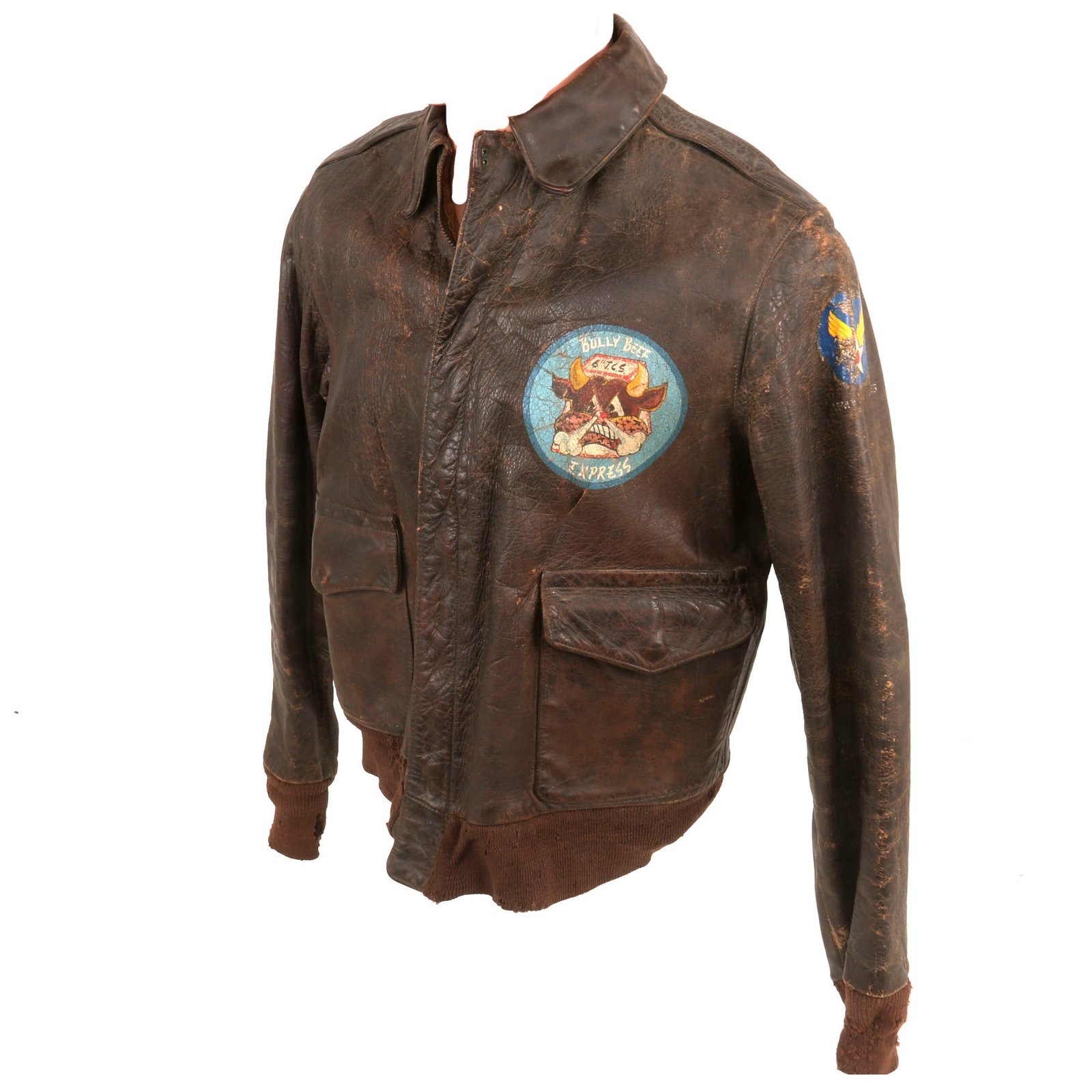 Buy Original U.S. WWII “Bully Beef Express” Named 6th Troop Carrier Squadron Painted A-2 Flight Jacket with Army Air Forces Sleeve Decal - C.L. Hodgin | Original Firearms Antique For Sale