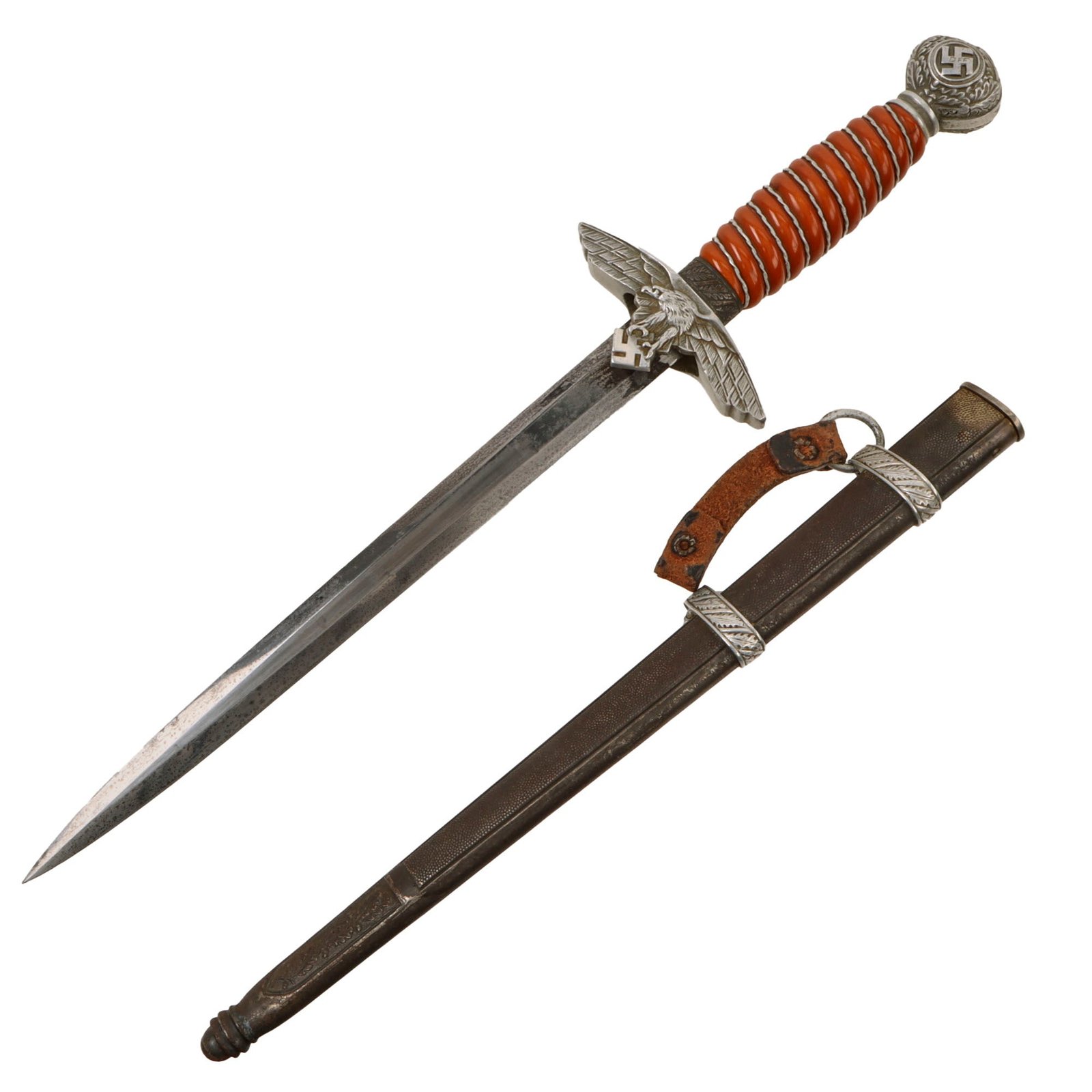 Original German WWII 2nd Model Luftwaffe Dagger by SMF with Scabbard and "Pumpkin" Grip