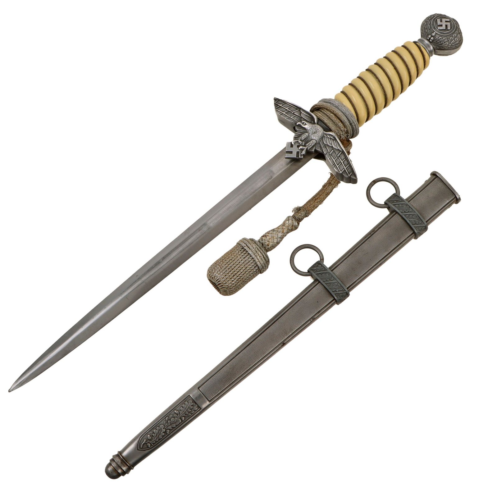Original German WWII 2nd Model Luftwaffe Dagger by P.D. Lüneschloss with Scabbard and Portepee - "Ivory" Grip