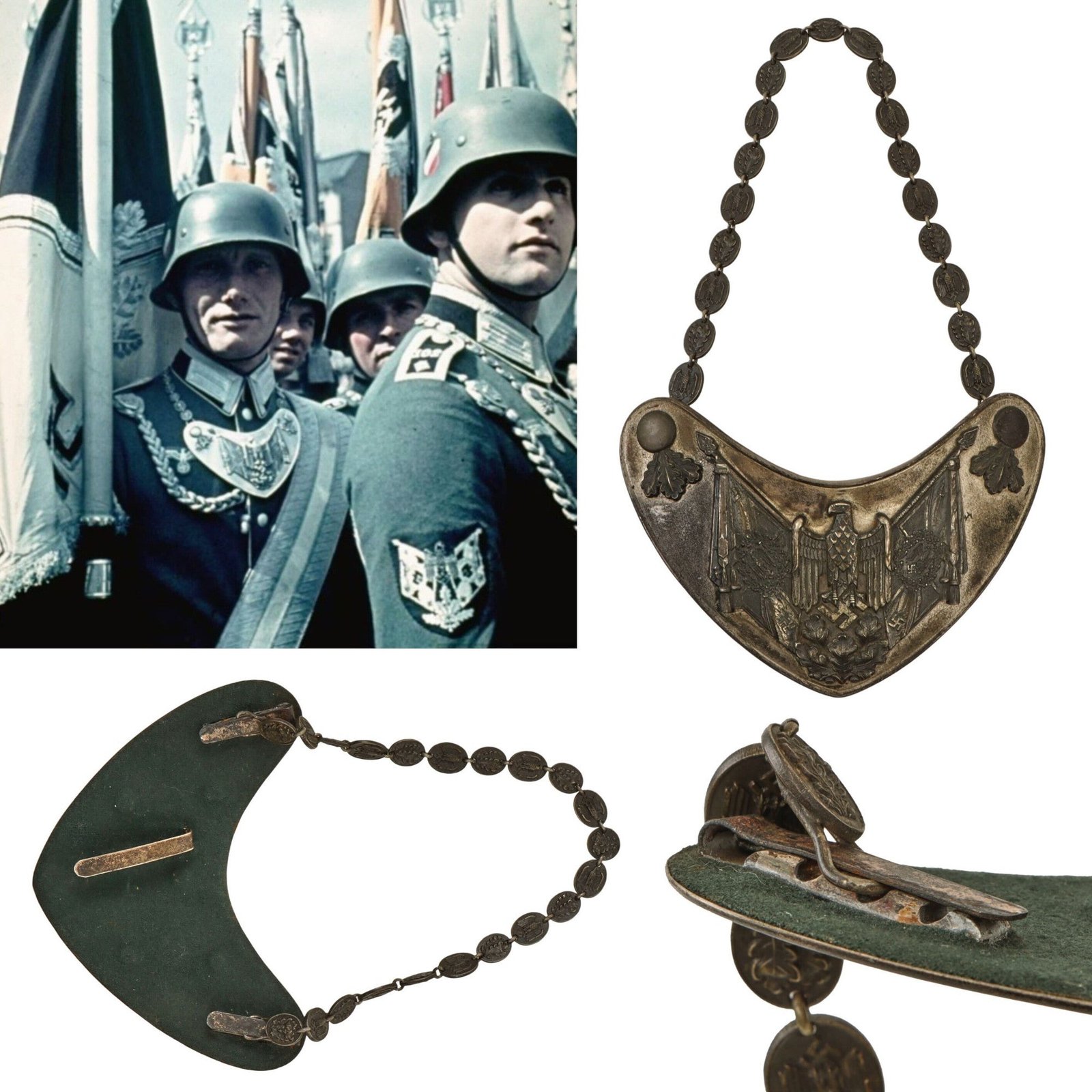 Original German WWII Extremely Rare Heer Army Standard Bearer Gorget with Chain by F.W. Assmann & Söhne of Lüdenscheid