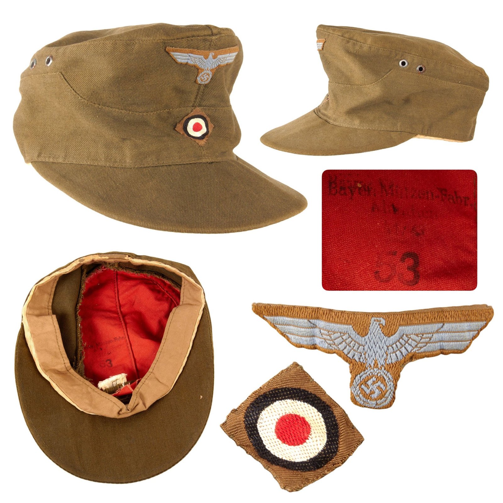 Original German WWII Deutsches Afrika Korps DAK M43 Field Cap by Bayerische Mützen-Fabrik - Size 53